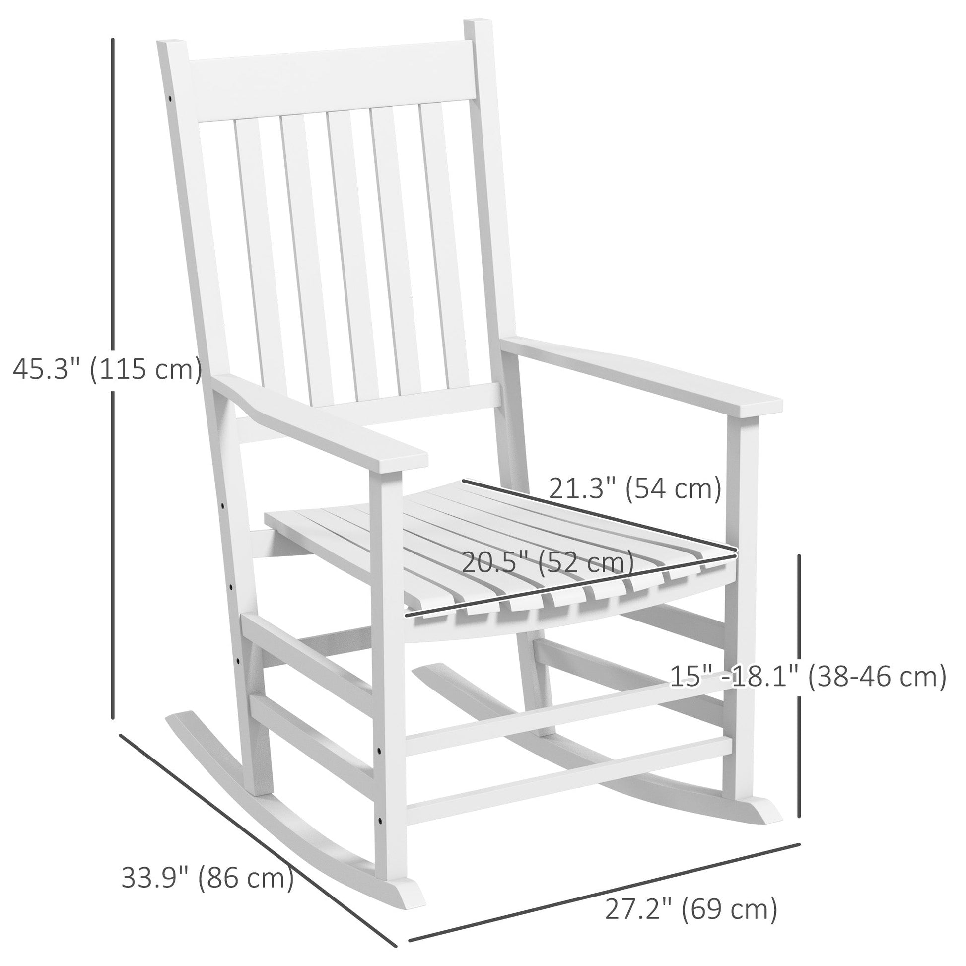 Wooden Patio Rocking Chairs Set of 2, Outdoor Rocker Chairs with Wide Armrests, High Back, Slatted Seat and Backrest, for Garden, Balcony, Porch, White