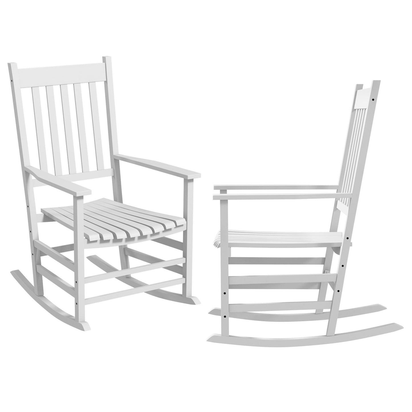 Wooden Patio Rocking Chairs Set of 2, Outdoor Rocker Chairs with Wide Armrests, High Back, Slatted Seat and Backrest, for Garden, Balcony, Porch, White