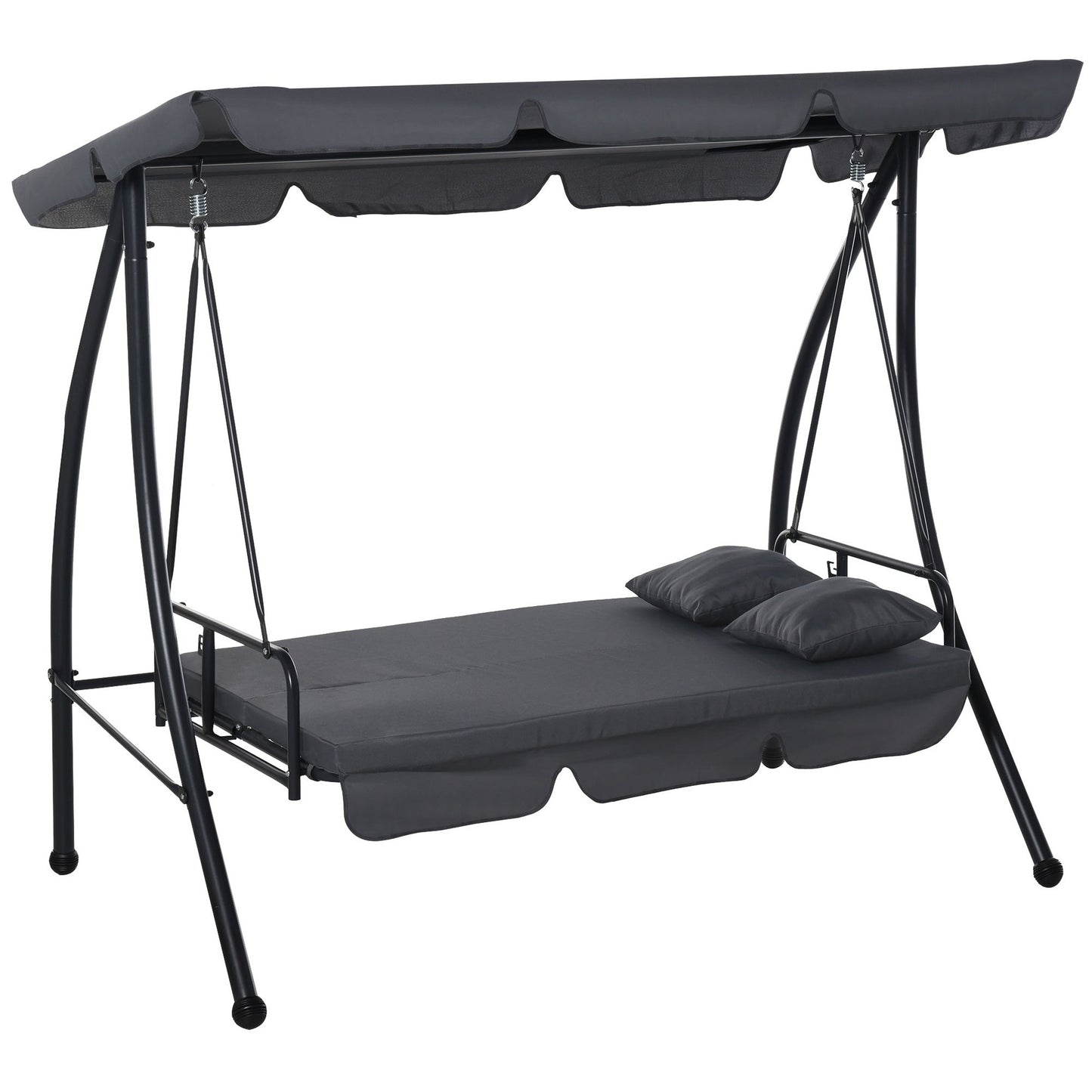 Patio Swing Chair, 3 Person Convertible Hammock, Outdoor Swing Lounge Bed, Cushioned with Tilt Canopy, Dark Grey