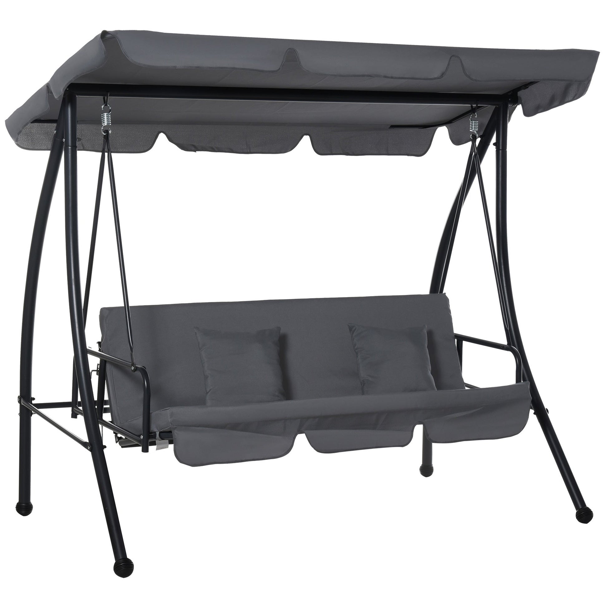 Patio Swing Chair, 3 Person Convertible Hammock, Outdoor Swing Lounge Bed, Cushioned with Tilt Canopy, Dark Grey