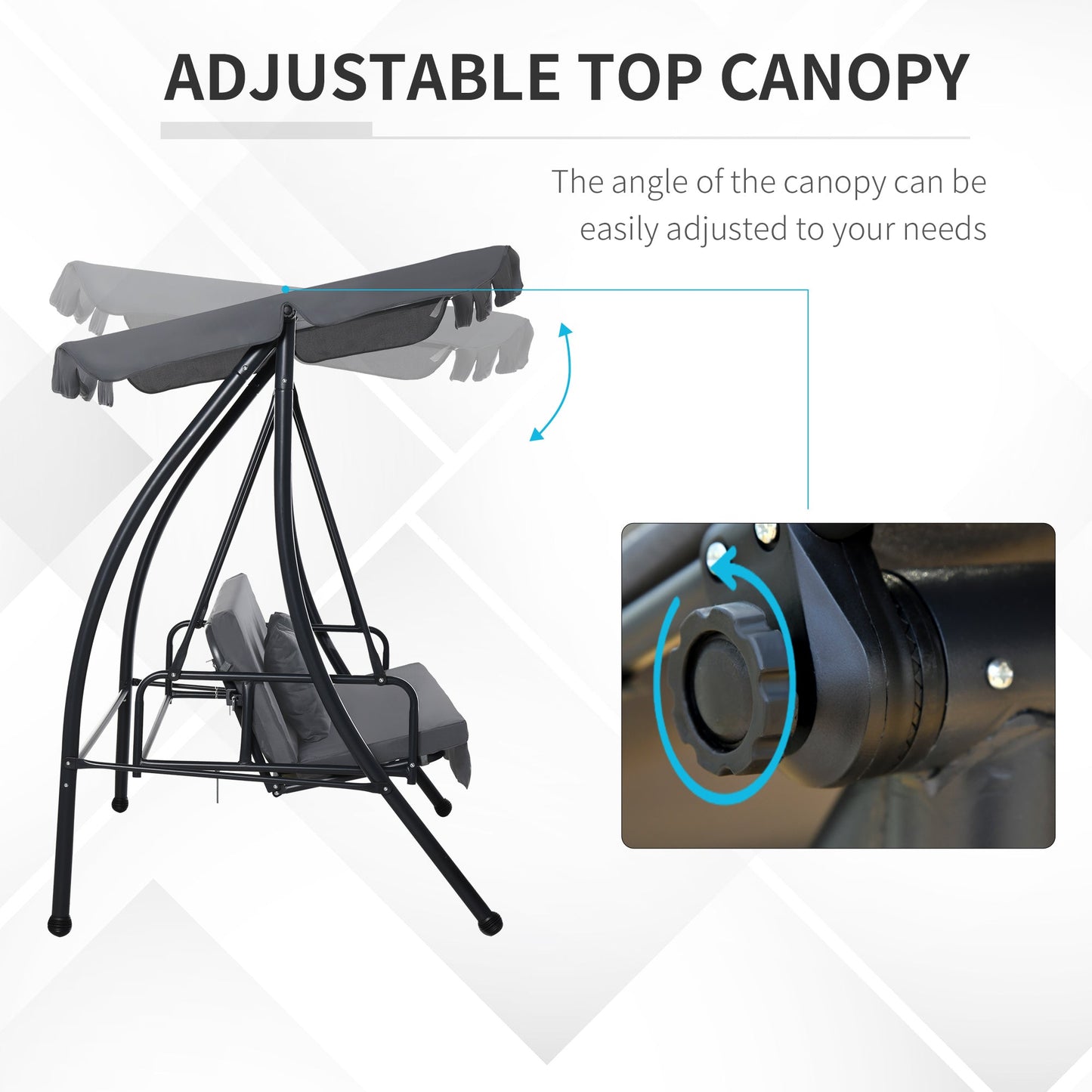 Patio Swing Chair, 3 Person Convertible Hammock, Outdoor Swing Lounge Bed, Cushioned with Tilt Canopy, Dark Grey