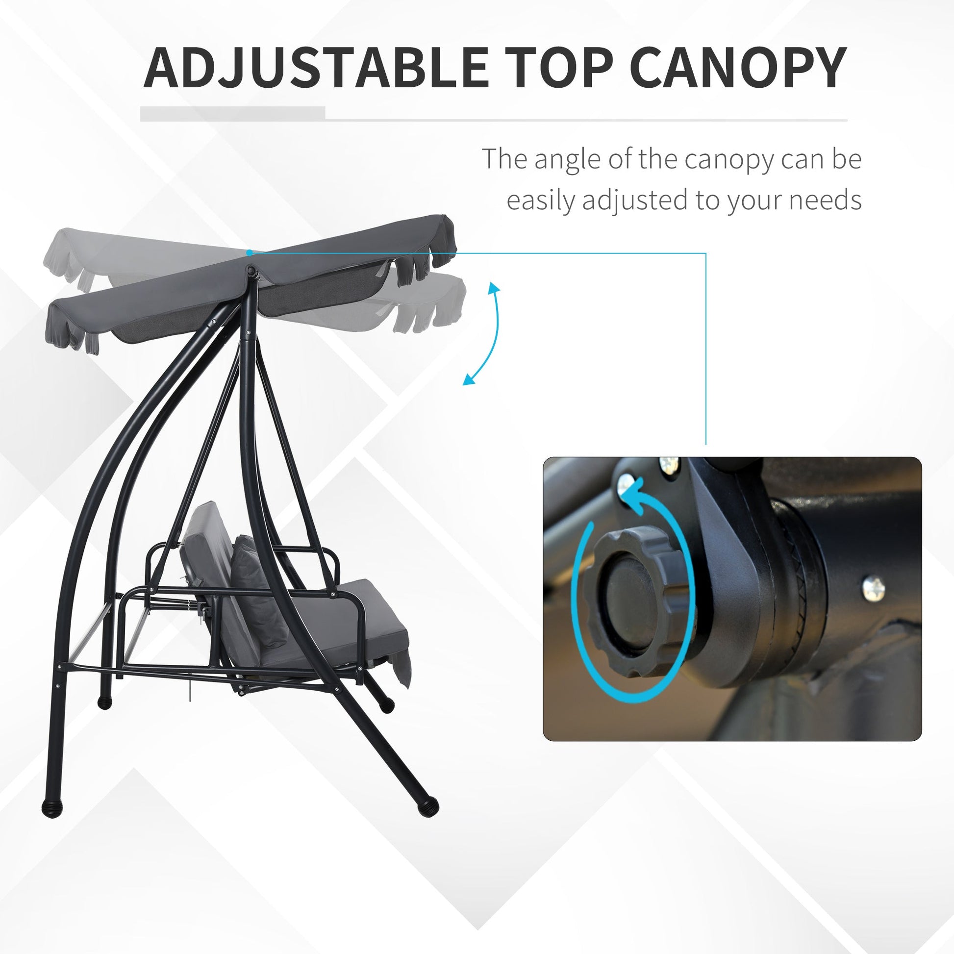 Patio Swing Chair, 3 Person Convertible Hammock, Outdoor Swing Lounge Bed, Cushioned with Tilt Canopy, Dark Grey
