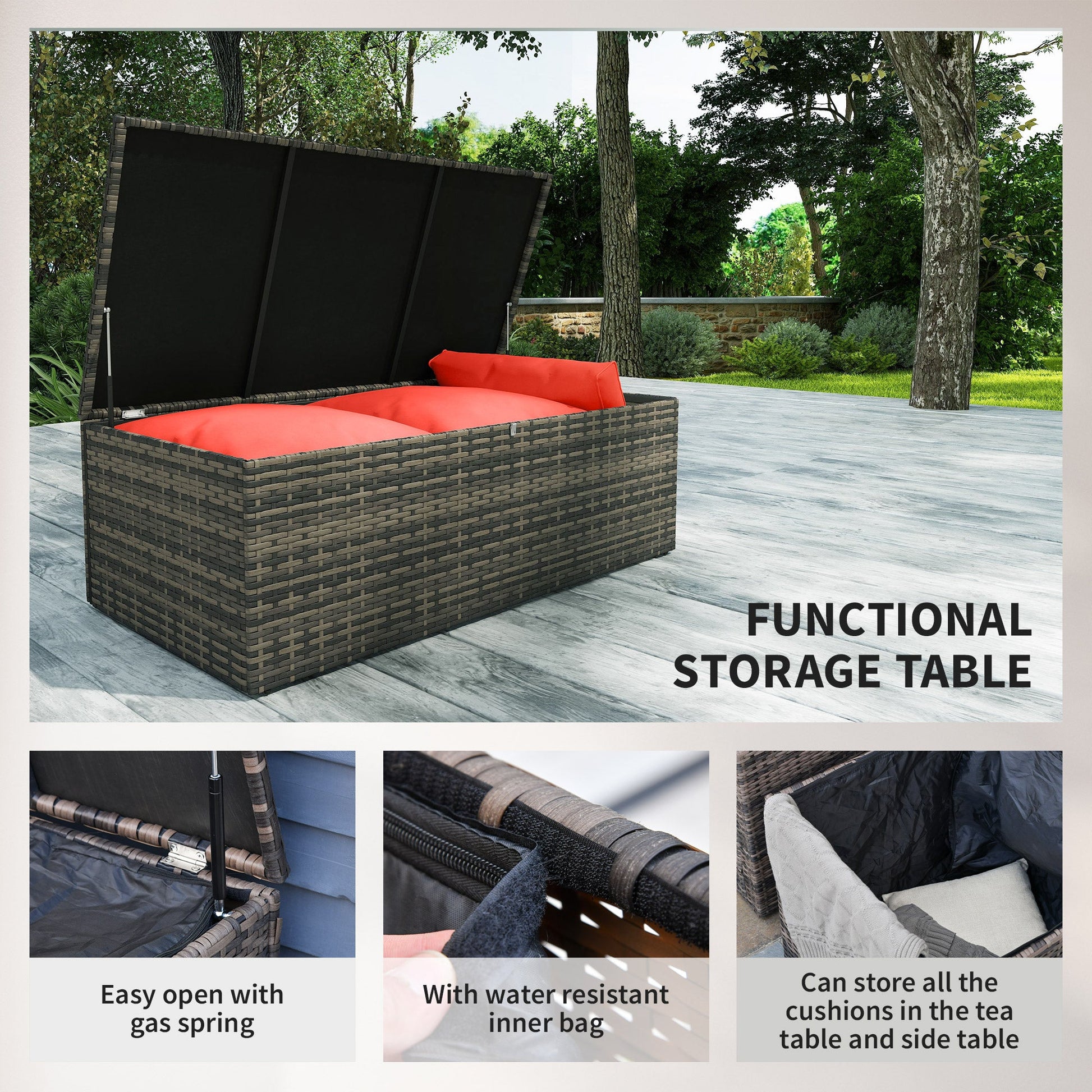 6 Pieces Wicker Patio Furniture Set with Cushions, 7-Seater Rattan Patio Sofa Set with Storage Coffee Table & Side Table, Sectional Outdoor Furniture Set, Orange