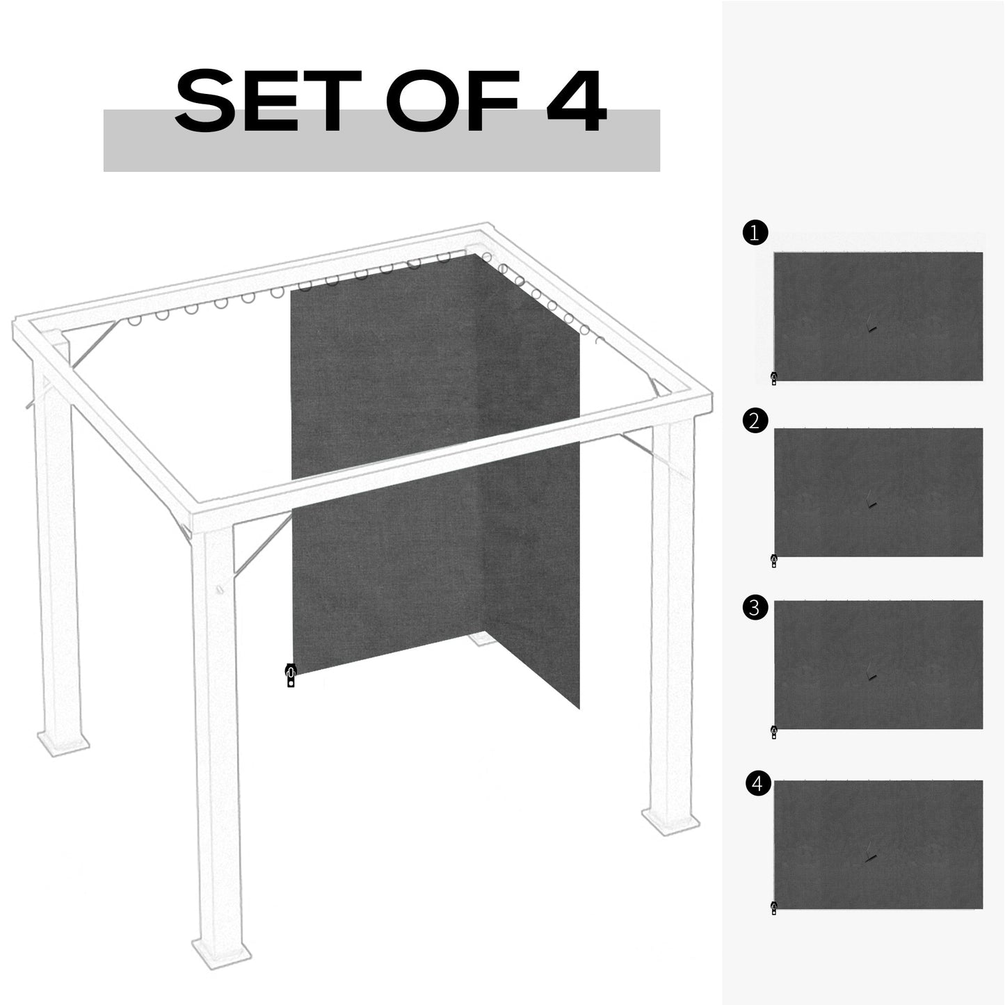 10' x 13' Universal Gazebo Sidewall Set with 4 Panels, Hooks/C-Rings Included for Pergolas & Cabanas, Light Grey