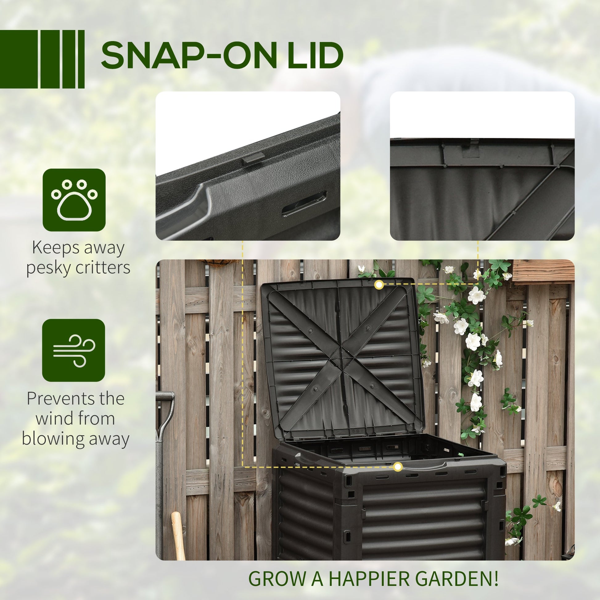 Garden Compost Bin Large Outdoor Compost Container 80 Gallon Fast Creation of Fertile Soil Aerating Compost Box, Easy Assembly, Green