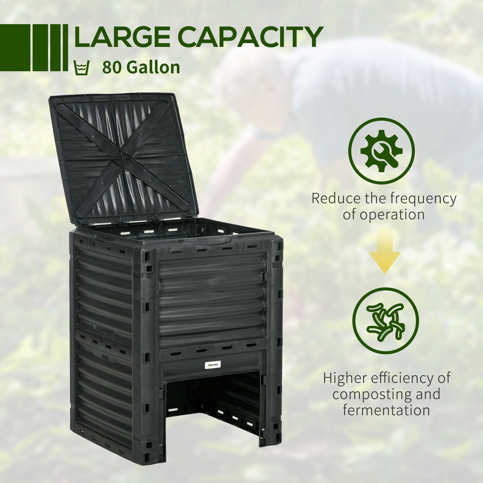 Garden Compost Bin Large Outdoor Compost Container 80 Gallon Fast Creation of Fertile Soil Aerating Compost Box, Easy Assembly, Green