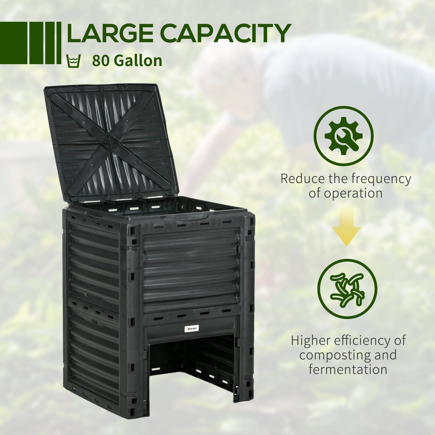 Garden Compost Bin Large Outdoor Compost Container 80 Gallon Fast Creation of Fertile Soil Aerating Compost Box, Easy Assembly, Green
