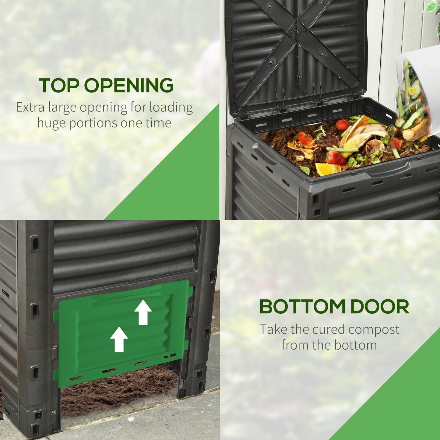 Garden Compost Bin Large Outdoor Compost Container 80 Gallon Fast Creation of Fertile Soil Aerating Compost Box, Easy Assembly, Green