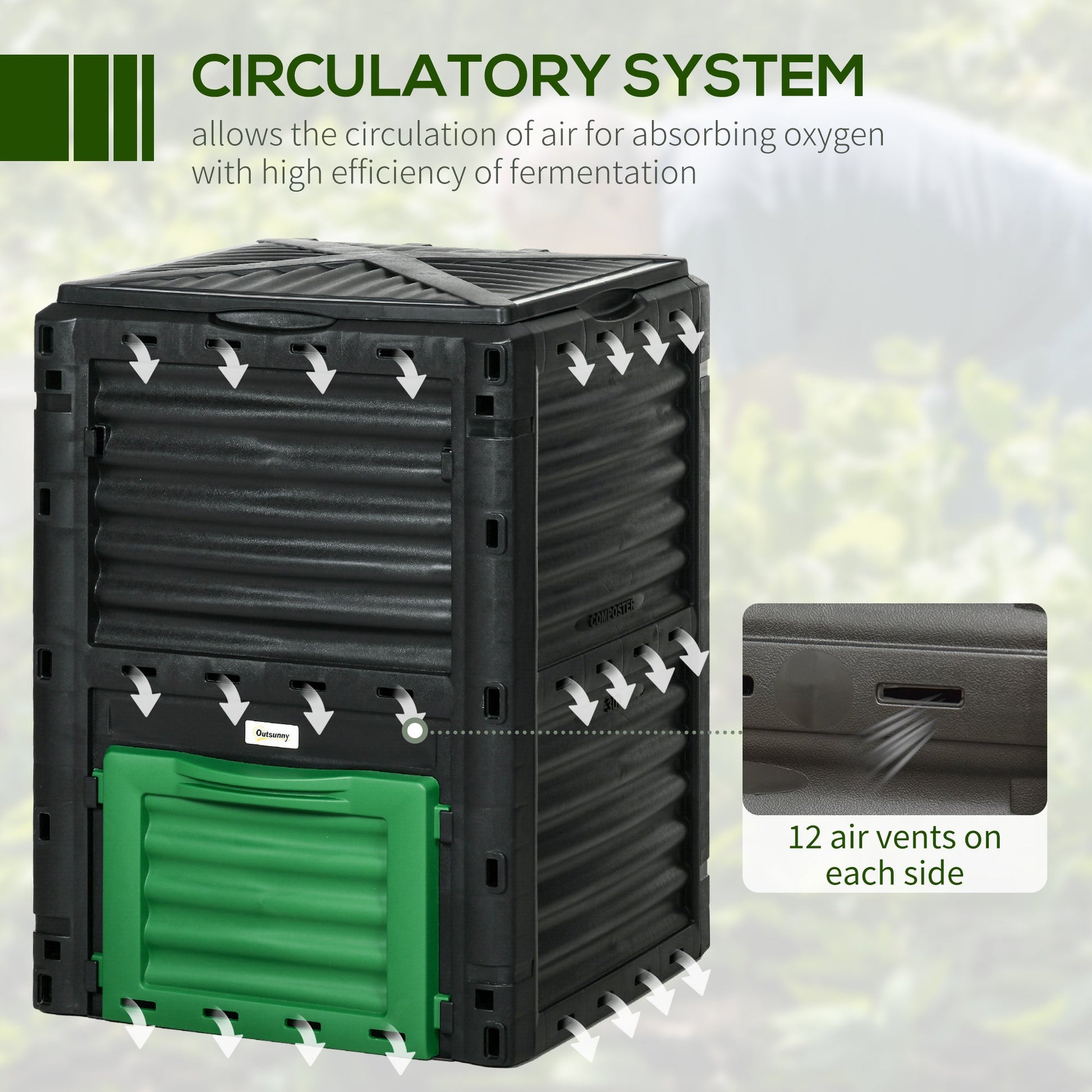 Garden Compost Bin Large Outdoor Compost Container 80 Gallon Fast Creation of Fertile Soil Aerating Compost Box, Easy Assembly, Green