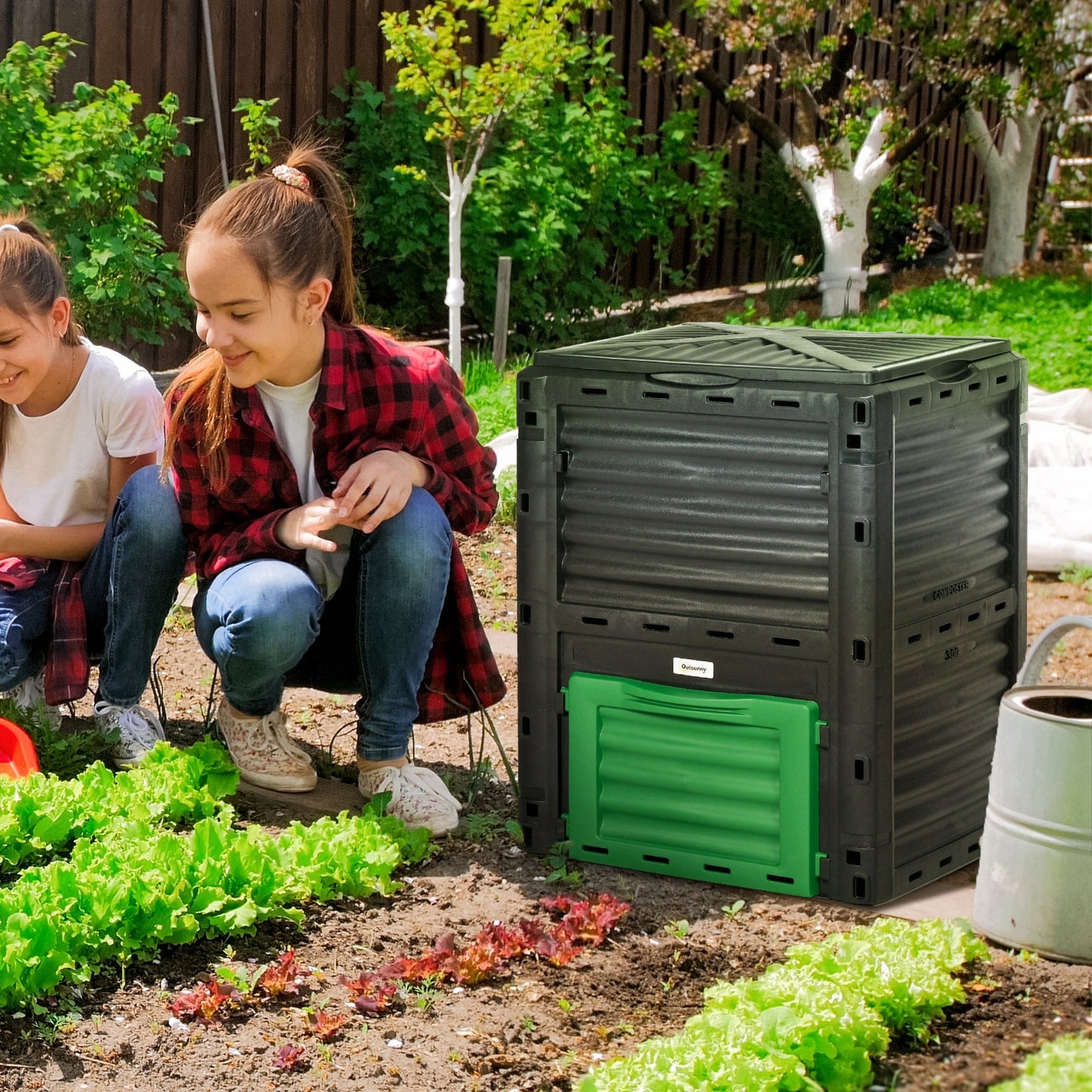 Garden Compost Bin Large Outdoor Compost Container 80 Gallon Fast Creation of Fertile Soil Aerating Compost Box, Easy Assembly, Green