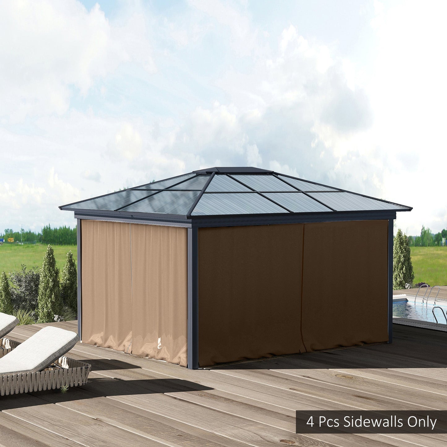 10' x 10' Universal Gazebo Sidewall Set with 4 Panels, Hooks/C-Rings Included for Pergolas & Cabanas, Brown