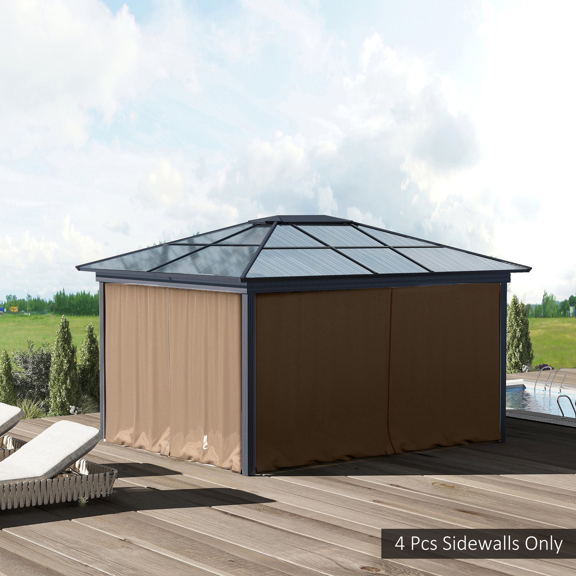10' x 10' Universal Gazebo Sidewall Set with 4 Panels, Hooks/C-Rings Included for Pergolas & Cabanas, Brown