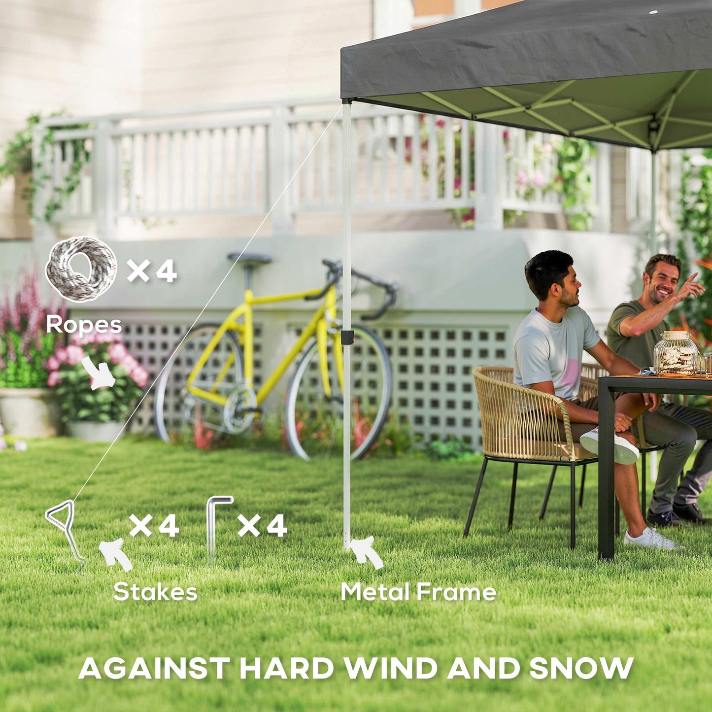 9.8' x 9.8' Pop Up Canopy, Waterproof Canopy Tent for Parties, Garden, BBQs, Easy Setup Instant Shelter and Garden Gazebo with Carrying Bag, Stakes and Ropes, Dark Grey