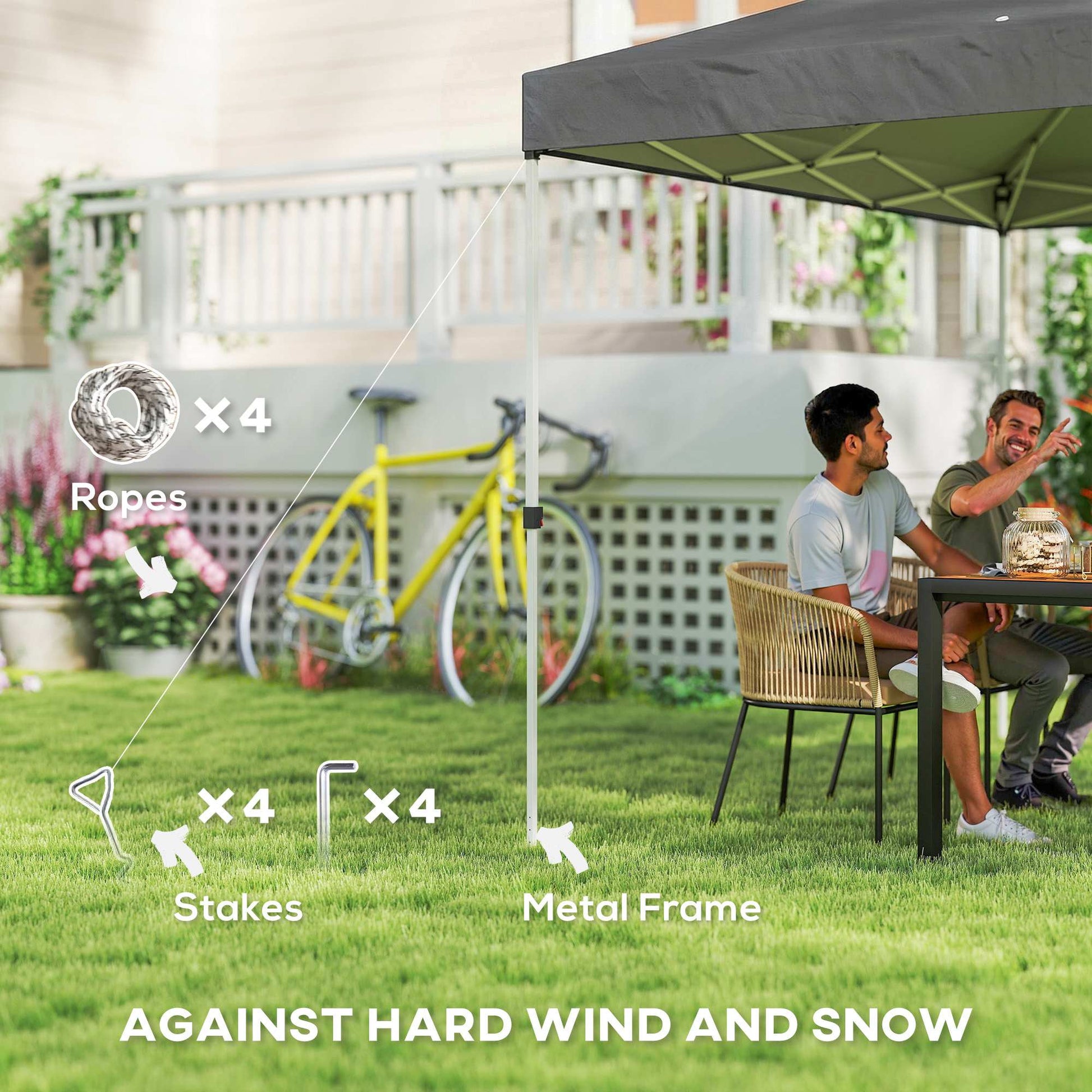 9.8' x 9.8' Pop Up Canopy, Waterproof Canopy Tent for Parties, Garden, BBQs, Easy Setup Instant Shelter and Garden Gazebo with Carrying Bag, Stakes and Ropes, Dark Grey