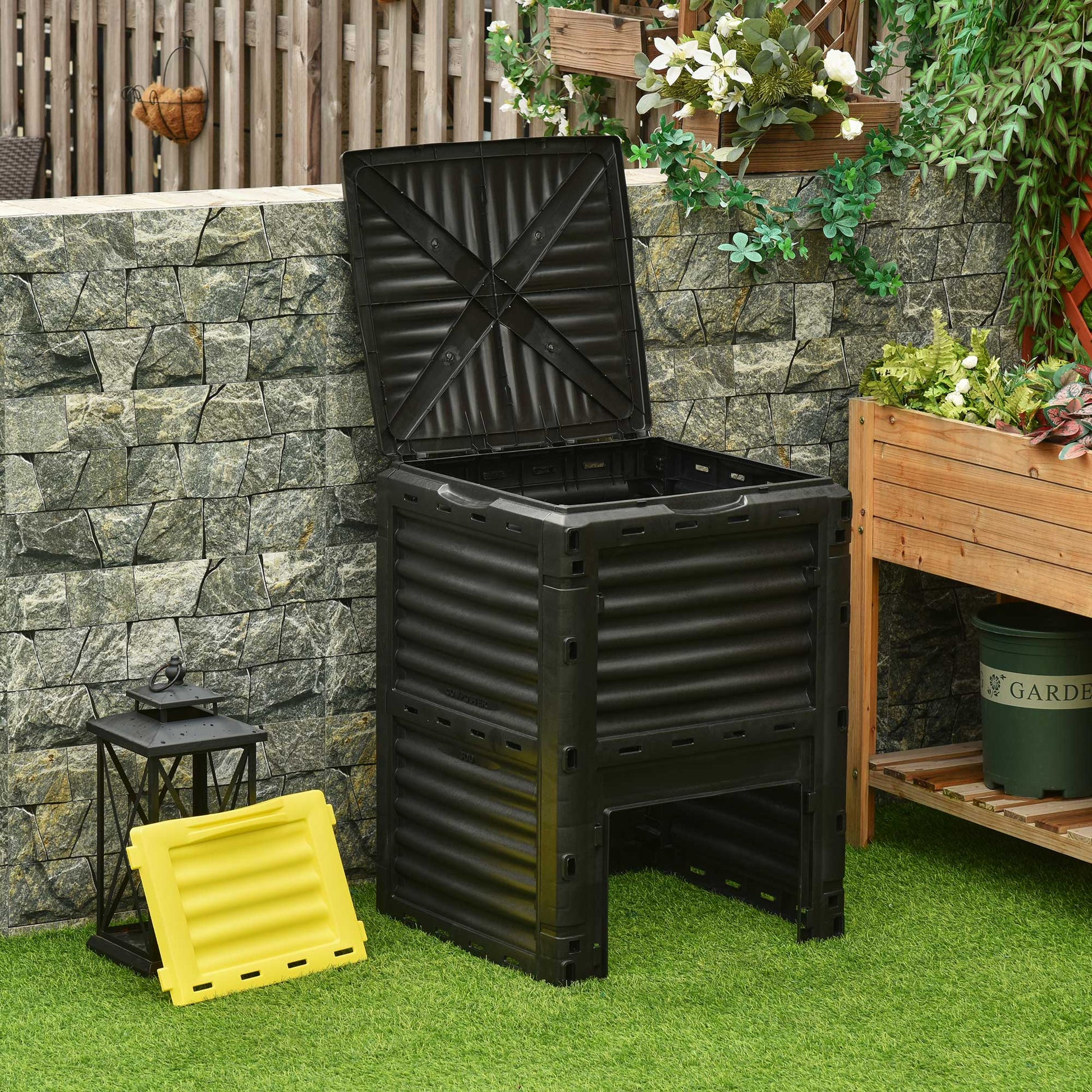 Garden Compost Bin Large Outdoor Compost Container 80 Gallon Fast Creation of Fertile Soil Aerating Compost Box, Easy Assembly, Yellow