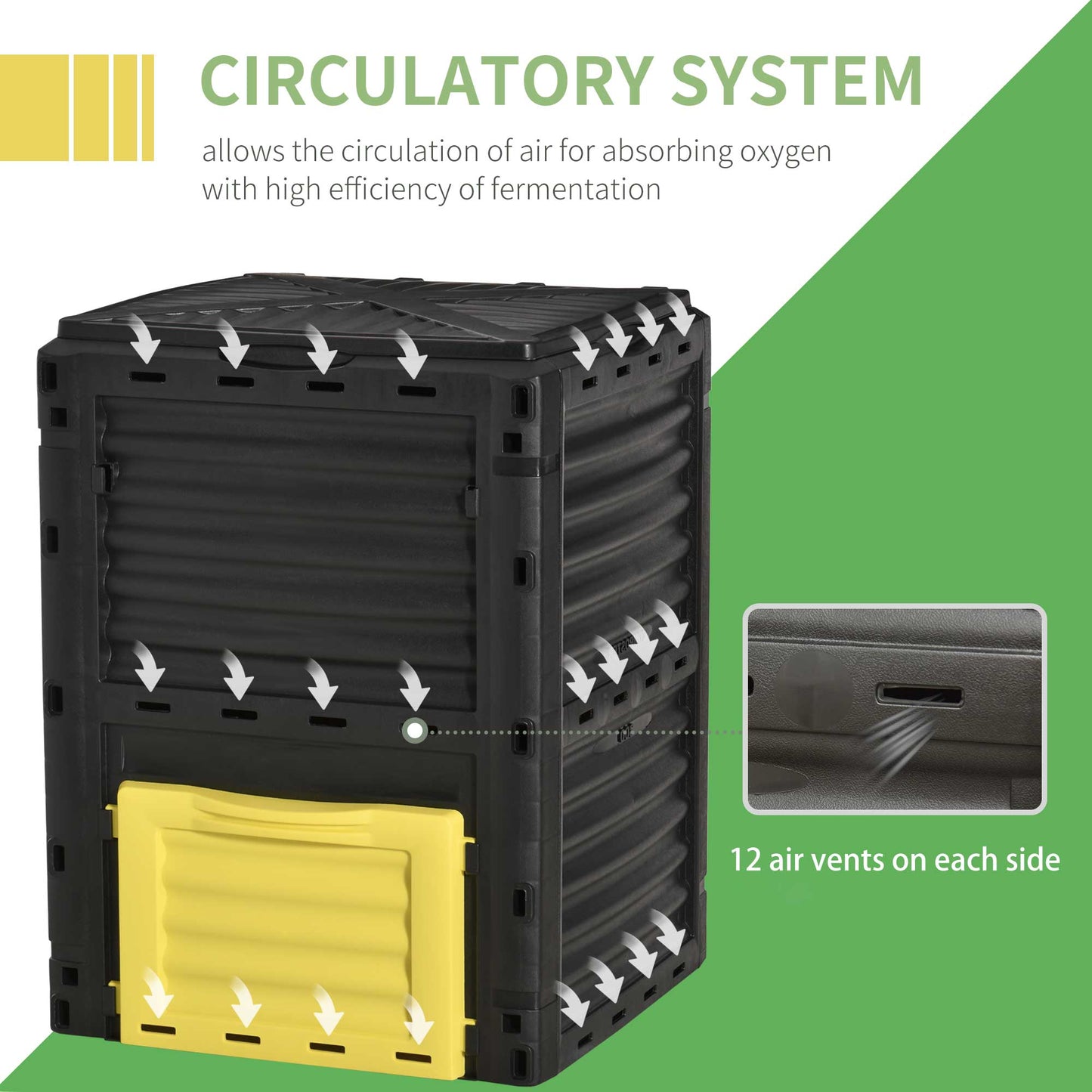 Garden Compost Bin Large Outdoor Compost Container 80 Gallon Fast Creation of Fertile Soil Aerating Compost Box, Easy Assembly, Yellow