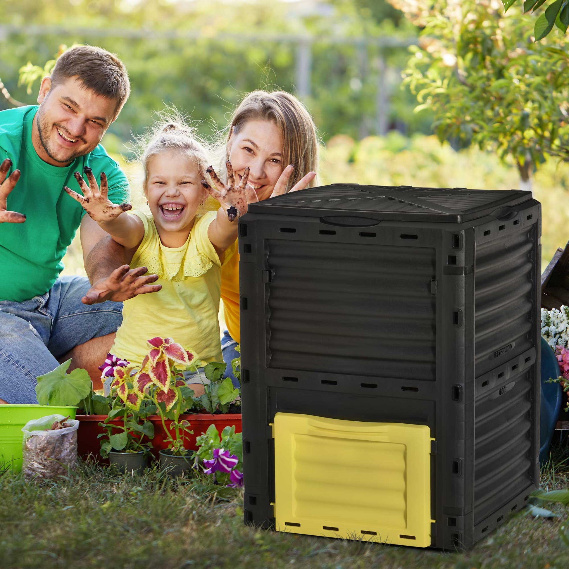Garden Compost Bin Large Outdoor Compost Container 80 Gallon Fast Creation of Fertile Soil Aerating Compost Box, Easy Assembly, Yellow