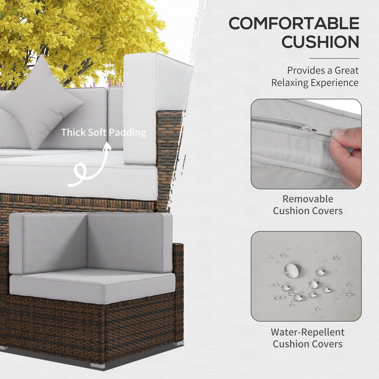 9 Pieces Wicker Patio Furniture Set with Cushion, PE Rattan Outdoor Conversation Set Sectional Sofa Set with 2 Loungers and Tempered Glass Top Table, Light Grey