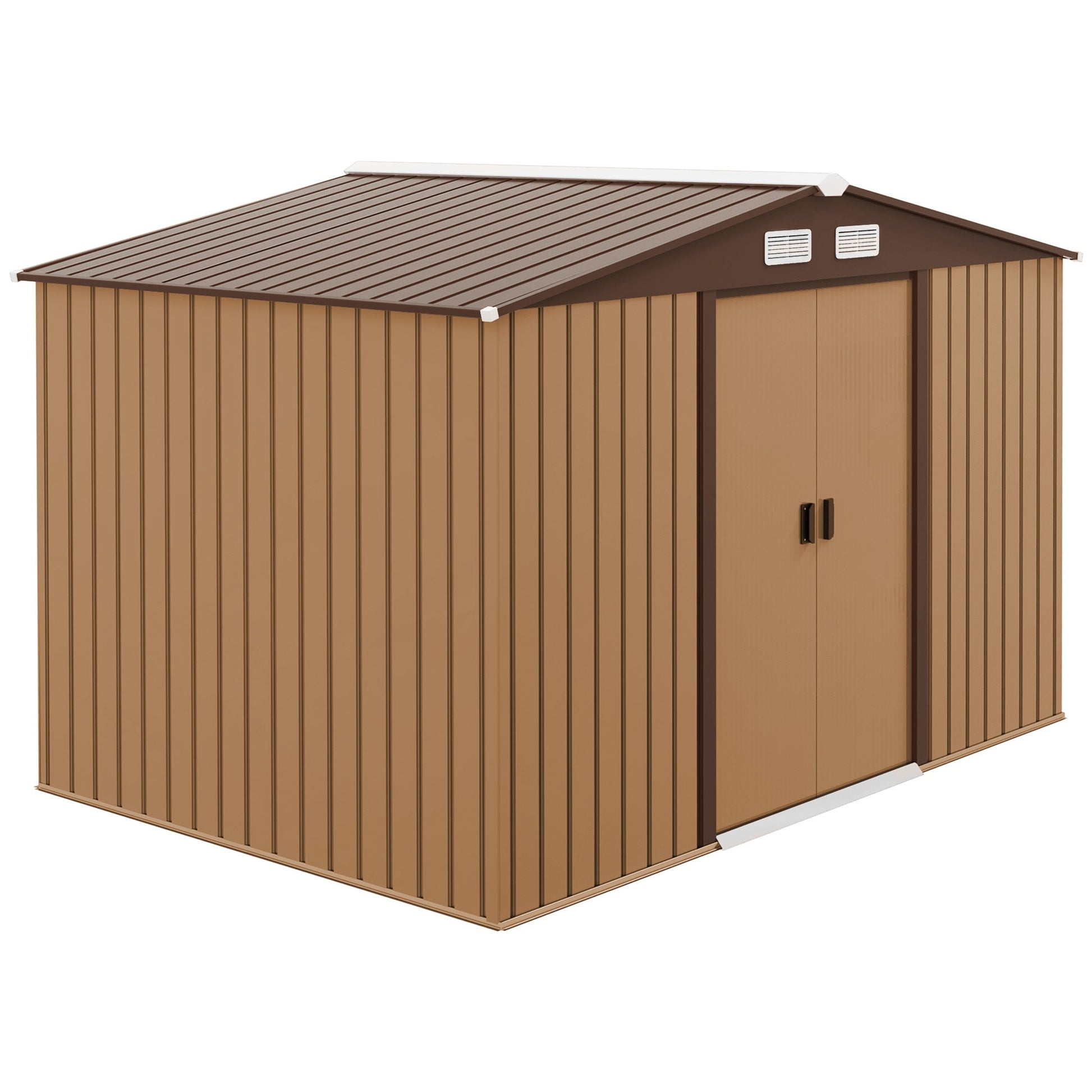 9' x 6' Garden Storage Shed with Foundation Kit, Metal Tool Storage House with Double Doors for Outdoor Patio Yard, Brown