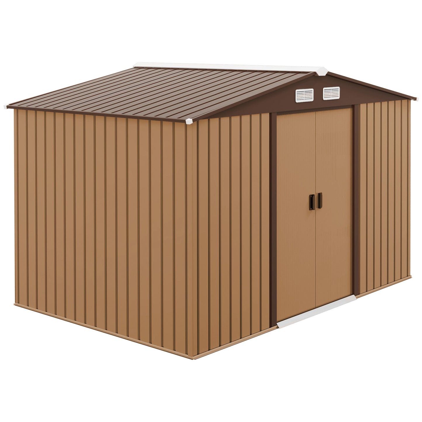 9' x 6' Garden Storage Shed with Foundation Kit, Metal Tool Storage House with Double Doors for Outdoor Patio Yard, Brown