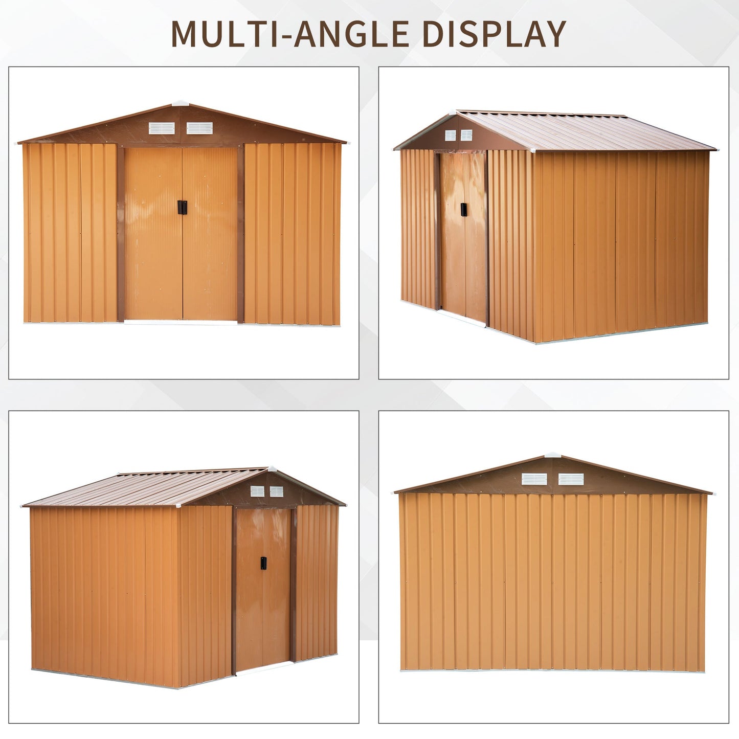 9' x 6' Garden Storage Shed with Foundation Kit, Metal Tool Storage House with Double Doors for Outdoor Patio Yard, Brown