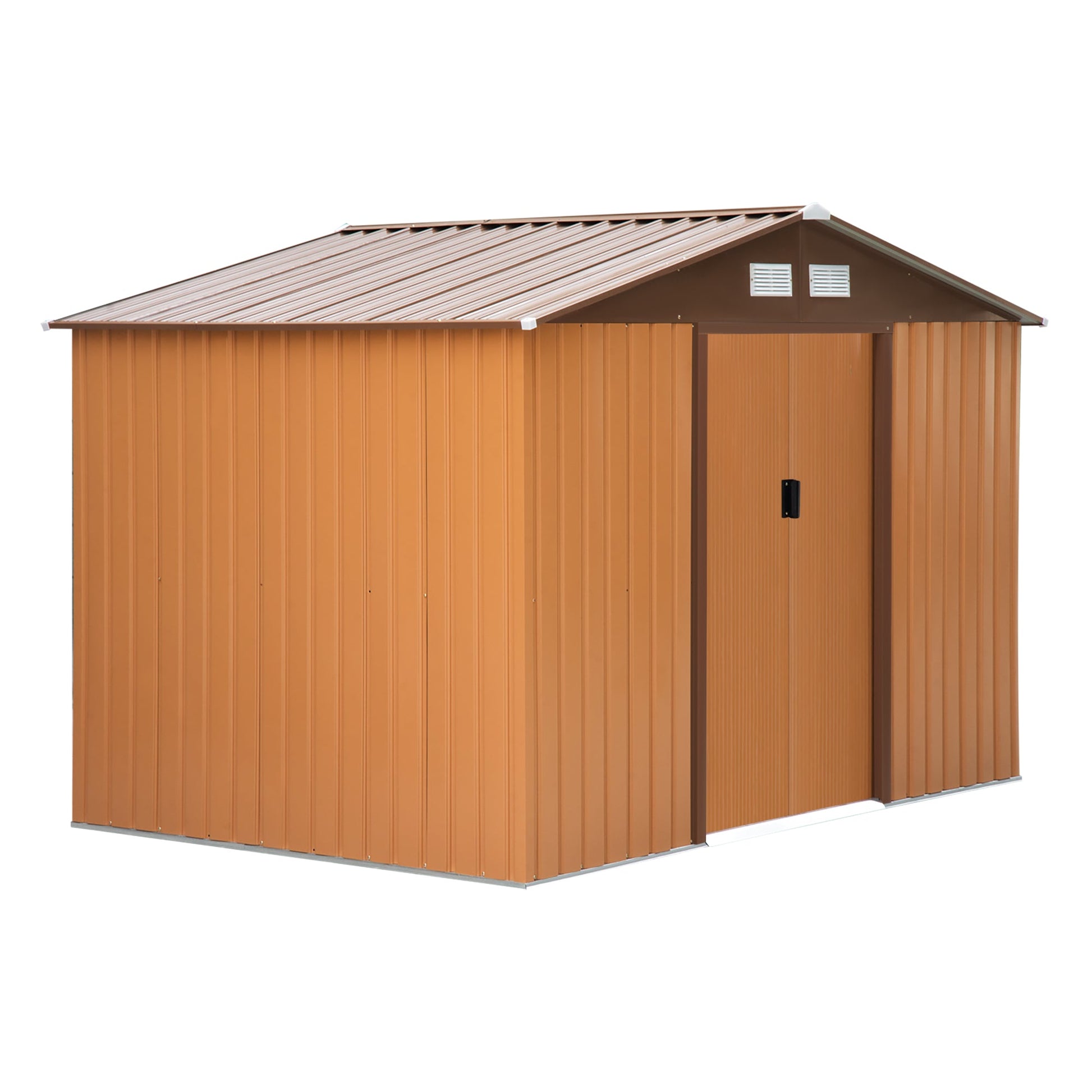 9' x 6' Garden Storage Shed with Foundation Kit, Metal Tool Storage House with Double Doors for Outdoor Patio Yard, Brown