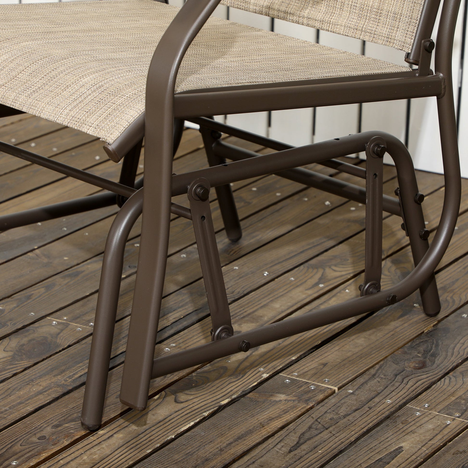 3 Piece Patio Glider Set, Outdoor Gliders with Glass Top Table, Breathable Mesh Seat, or Garden, Country Yard, Porch, Light Mixed Brown