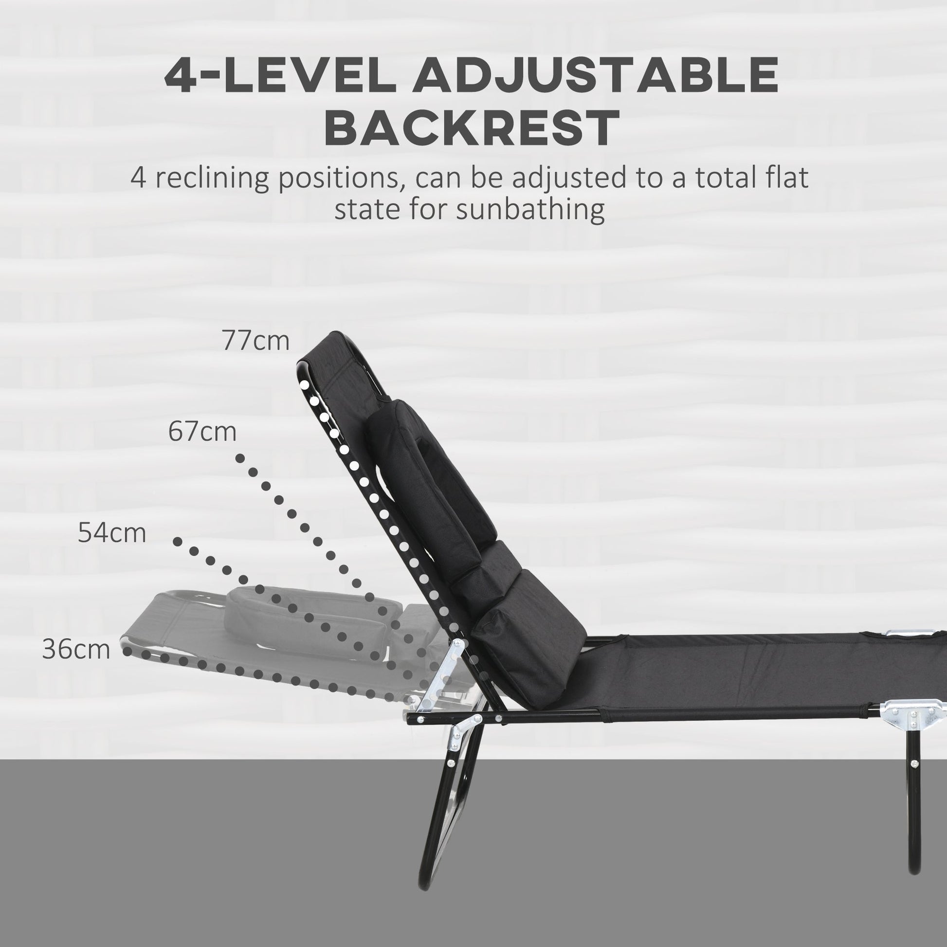 2PCS Adjustable Outdoor Lounge Chair, Garden Folding Chaise Lounge with Face Hole Reclining Tanning Chair Seat, Folding Camping Beach Lounging Bed w/ Head Support, Black