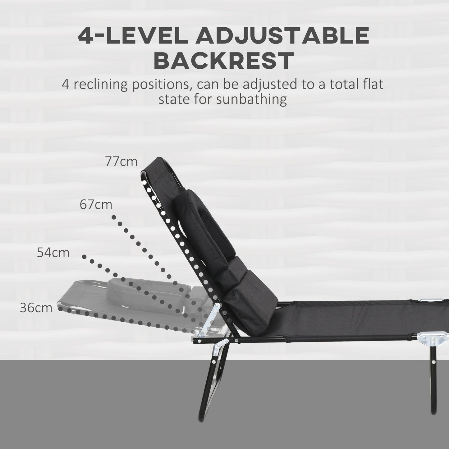 2PCS Adjustable Outdoor Lounge Chair, Garden Folding Chaise Lounge with Face Hole Reclining Tanning Chair Seat, Folding Camping Beach Lounging Bed w/ Head Support, Black
