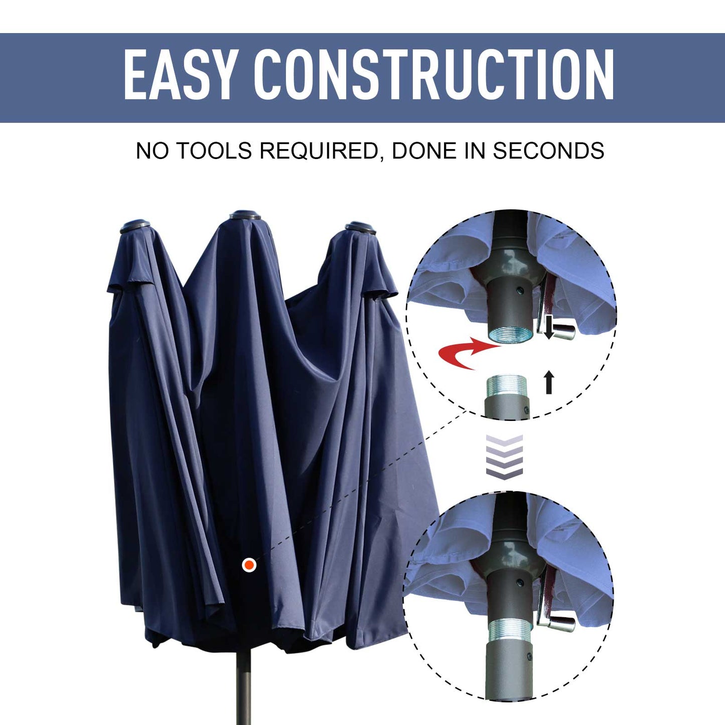 15ft Double-sided Patio Umbrella with Twin Canopy, Extra Large Outdoor Parasol with Crank for Pool, Deck, Market, Blue