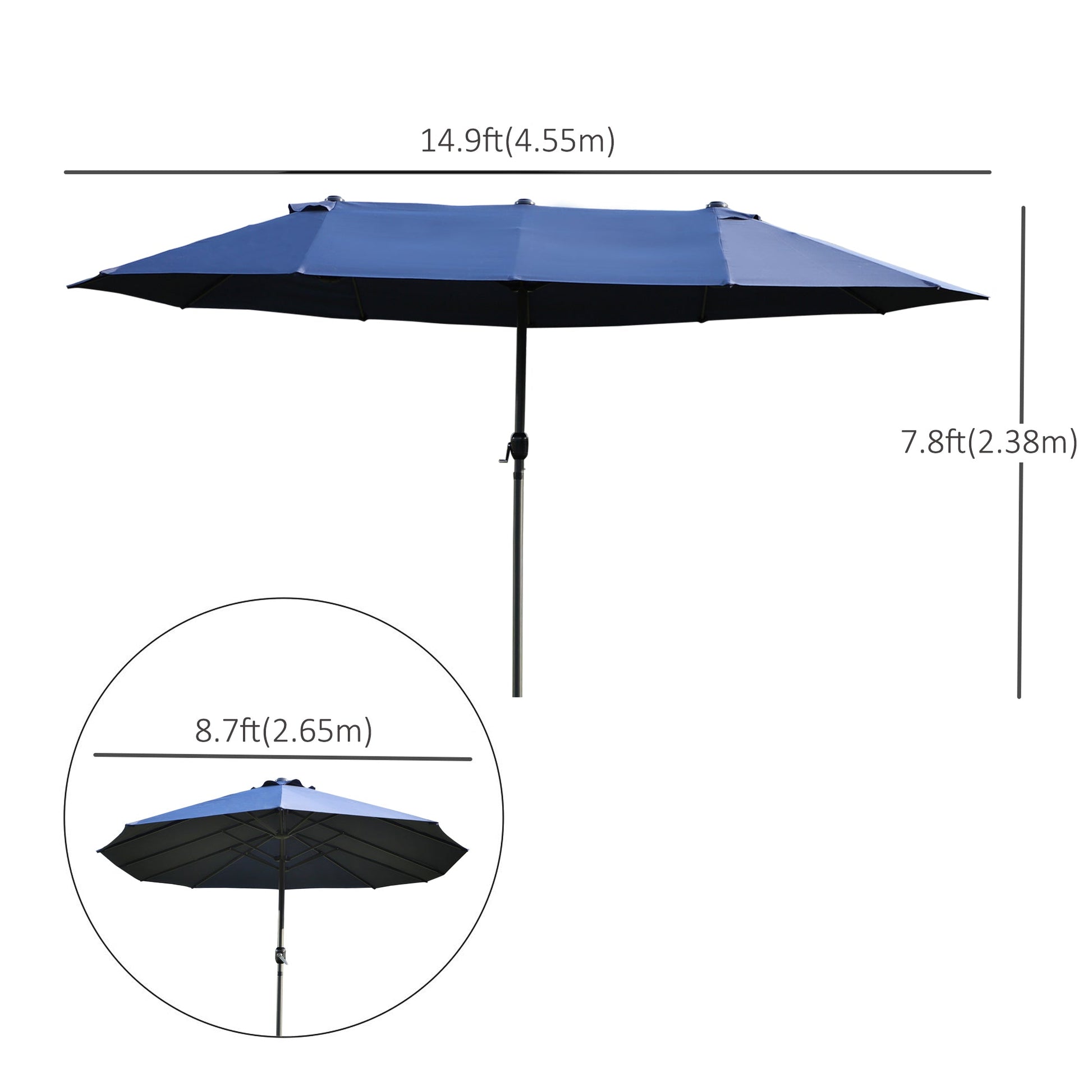 15ft Double-sided Patio Umbrella with Twin Canopy, Extra Large Outdoor Parasol with Crank for Pool, Deck, Market, Blue