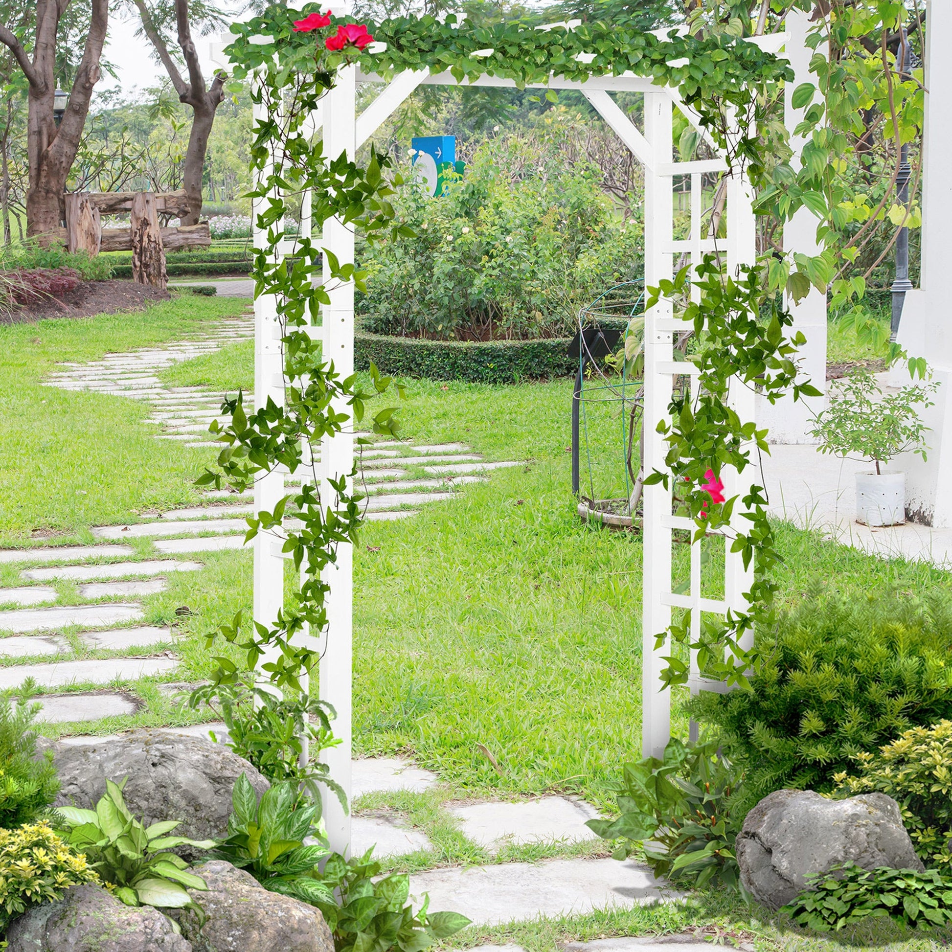 85" Wooden Garden Arbour for Wedding and Ceremony, Outdoor Garden Arch Trellis for Climbing Vines, White