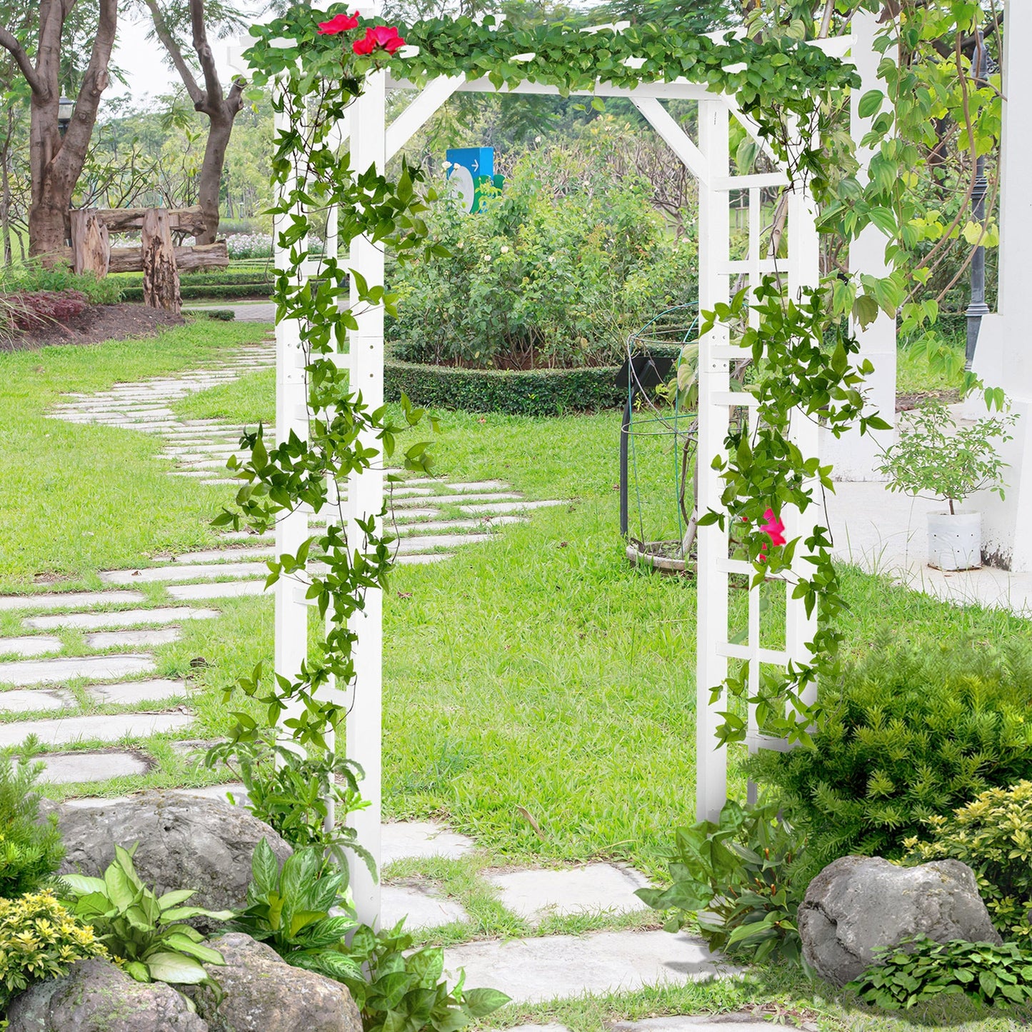 85" Wooden Garden Arbour for Wedding and Ceremony, Outdoor Garden Arch Trellis for Climbing Vines, White