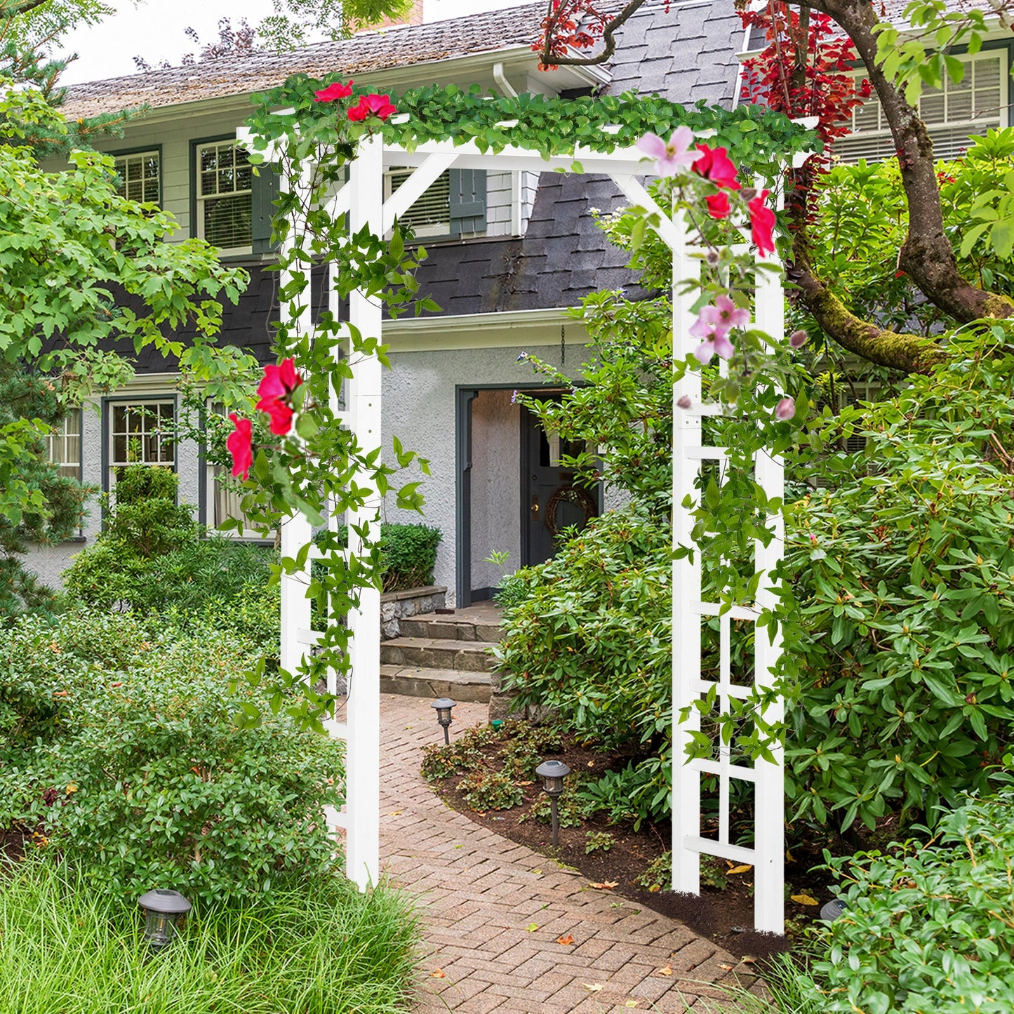 85" Wooden Garden Arbour for Wedding and Ceremony, Outdoor Garden Arch Trellis for Climbing Vines, White