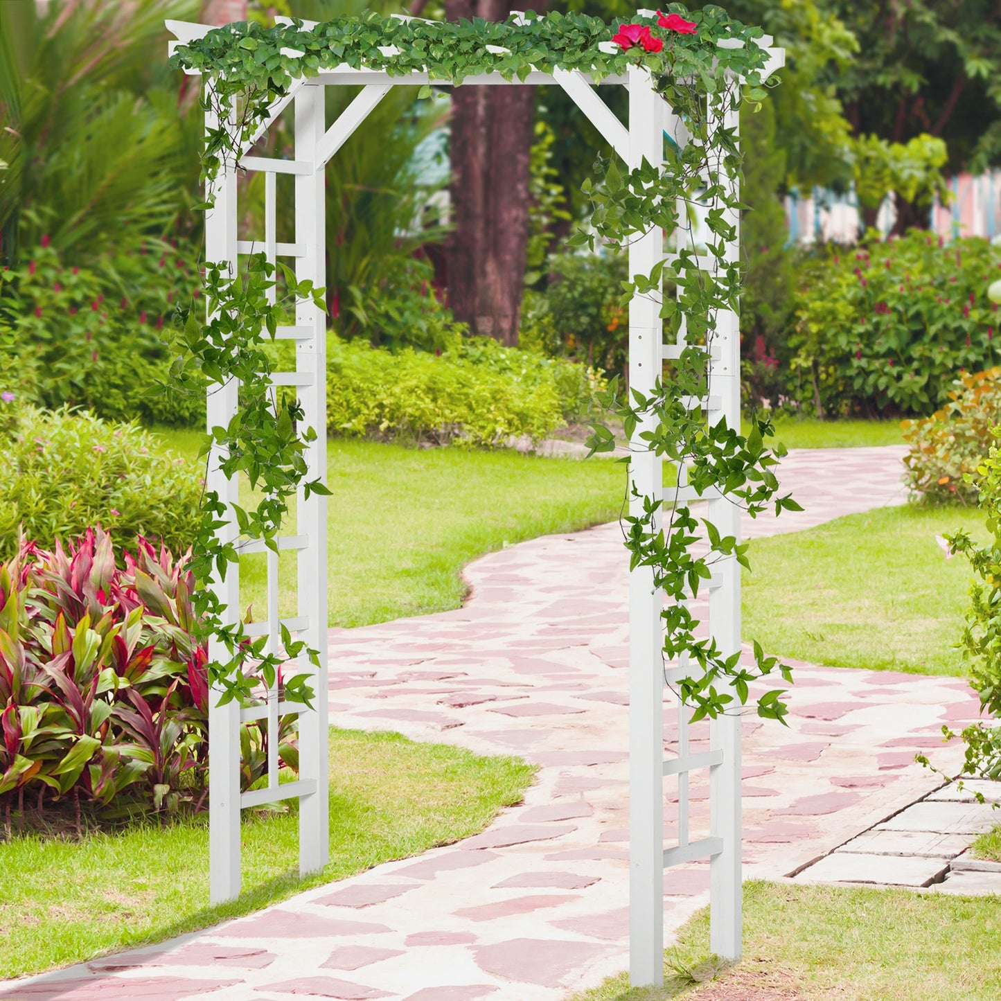 85" Wooden Garden Arbour for Wedding and Ceremony, Outdoor Garden Arch Trellis for Climbing Vines, White