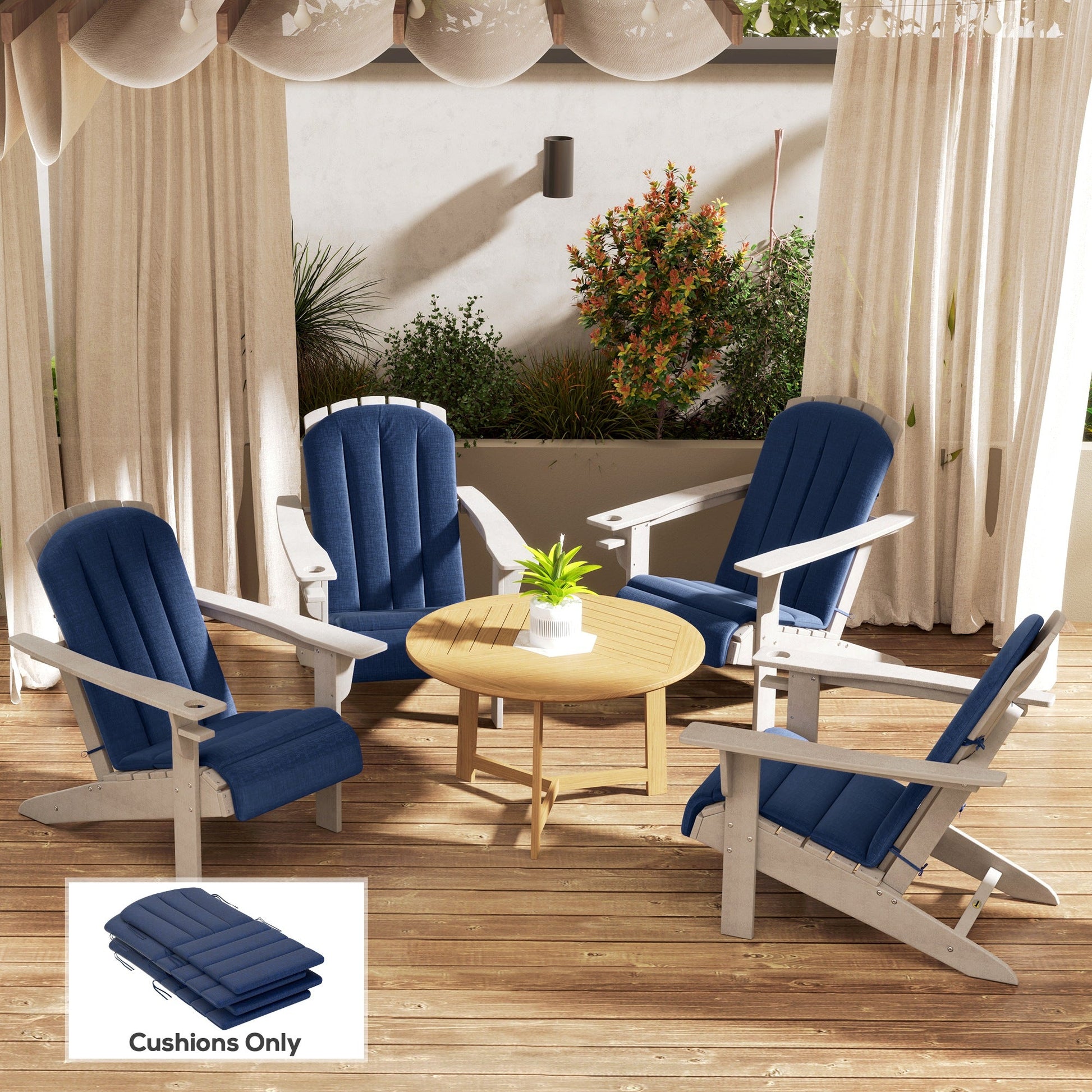 Adirondack Chair Cushion Set of 4, Outdoor Chair Cushions, High Back Patio Chair Cushions with Ties, Non-Slip Replacement Seat Cushion for Patio Furniture, Navy Blue