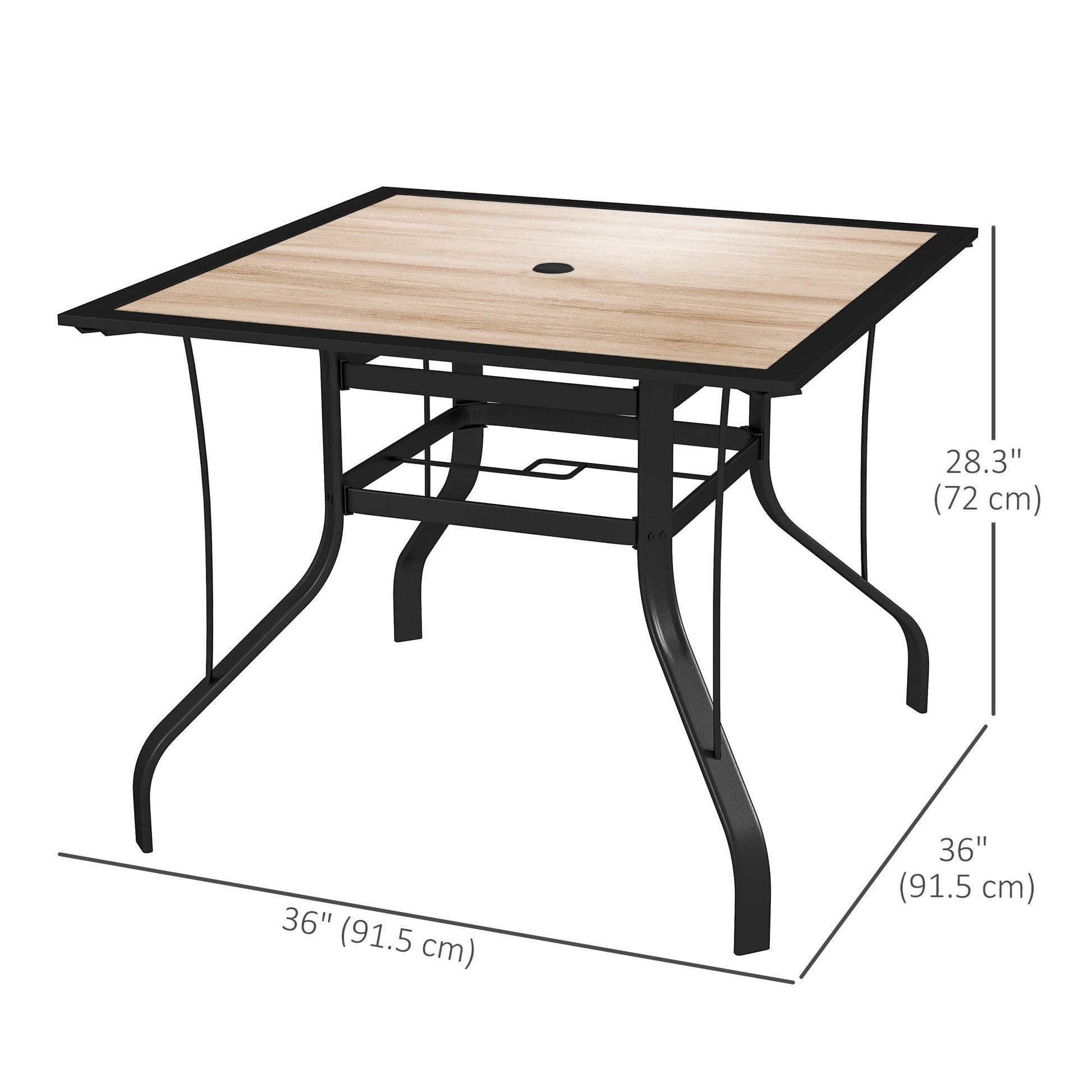 36" x 36" x 28" Square Patio Dining Table with Umbrella Hole, Outdoor Bistro Table with Easy to Clean Top & Rustproof Steel Frame, Outdoor Dining Table for Garden, Balcony