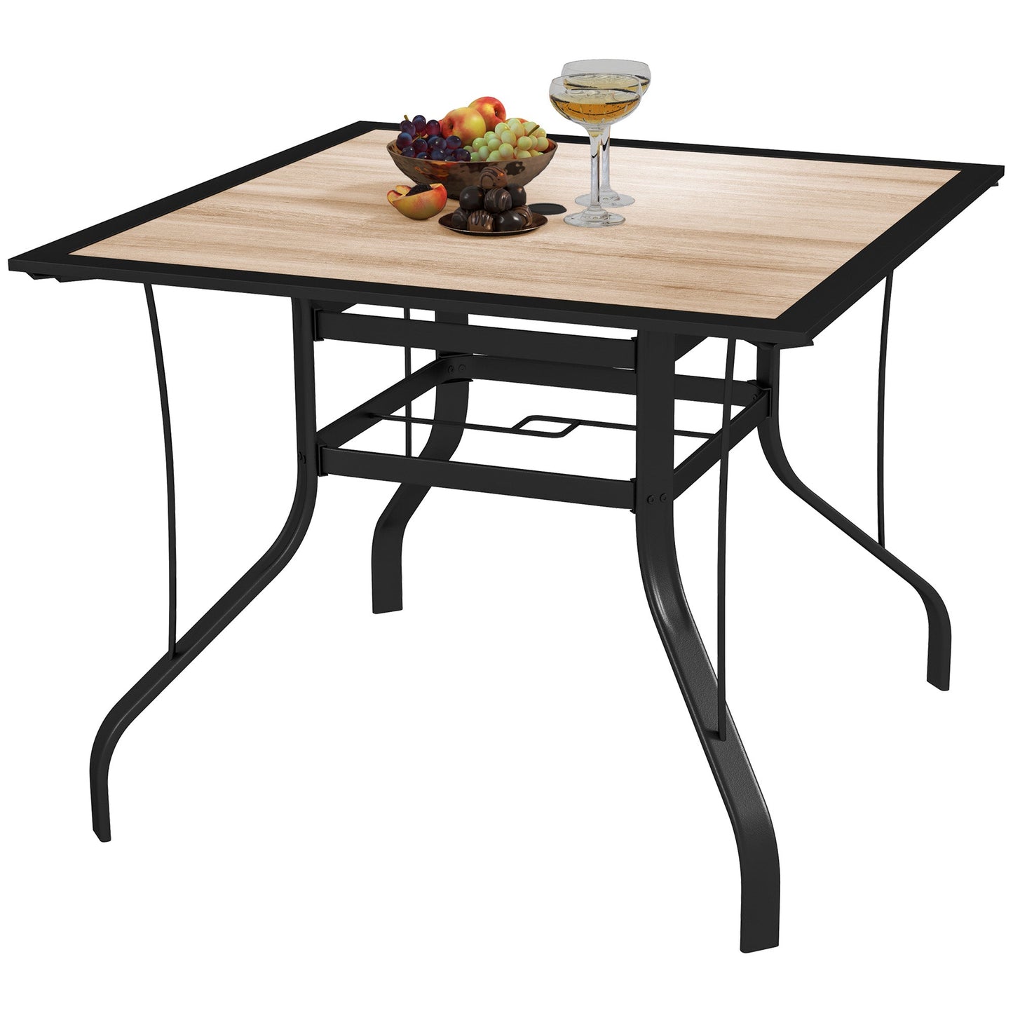 36" x 36" x 28" Square Patio Dining Table with Umbrella Hole, Outdoor Bistro Table with Easy to Clean Top & Rustproof Steel Frame, Outdoor Dining Table for Garden, Balcony
