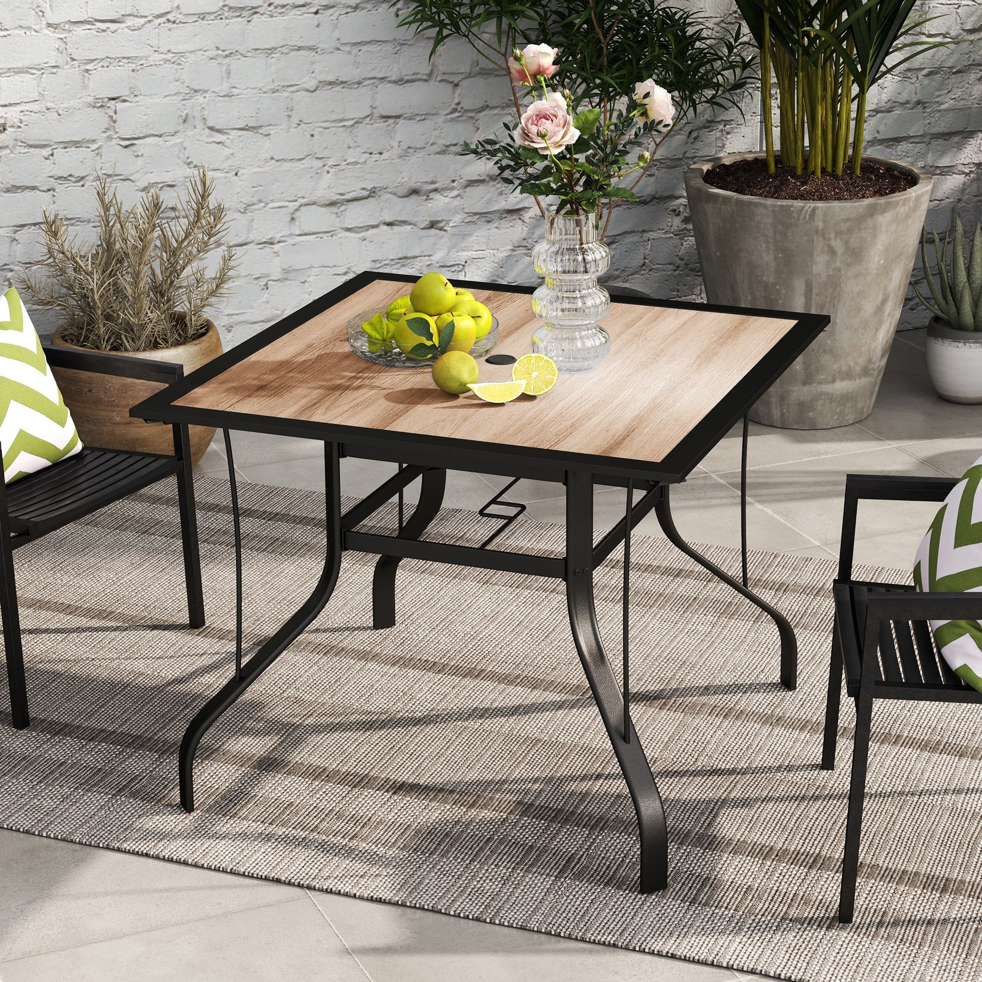 36" x 36" x 28" Square Patio Dining Table with Umbrella Hole, Outdoor Bistro Table with Easy to Clean Top & Rustproof Steel Frame, Outdoor Dining Table for Garden, Balcony
