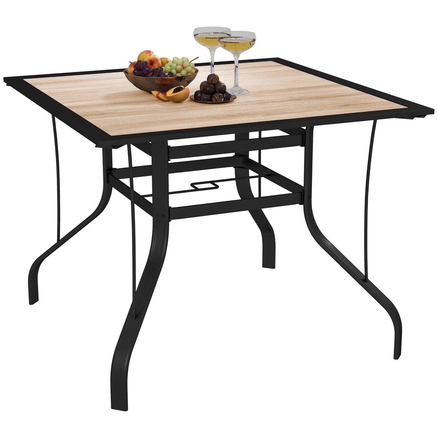 36" x 36" x 28" Square Patio Dining Table with Umbrella Hole, Outdoor Bistro Table with Easy to Clean Top & Rustproof Steel Frame, Outdoor Dining Table for Garden, Balcony