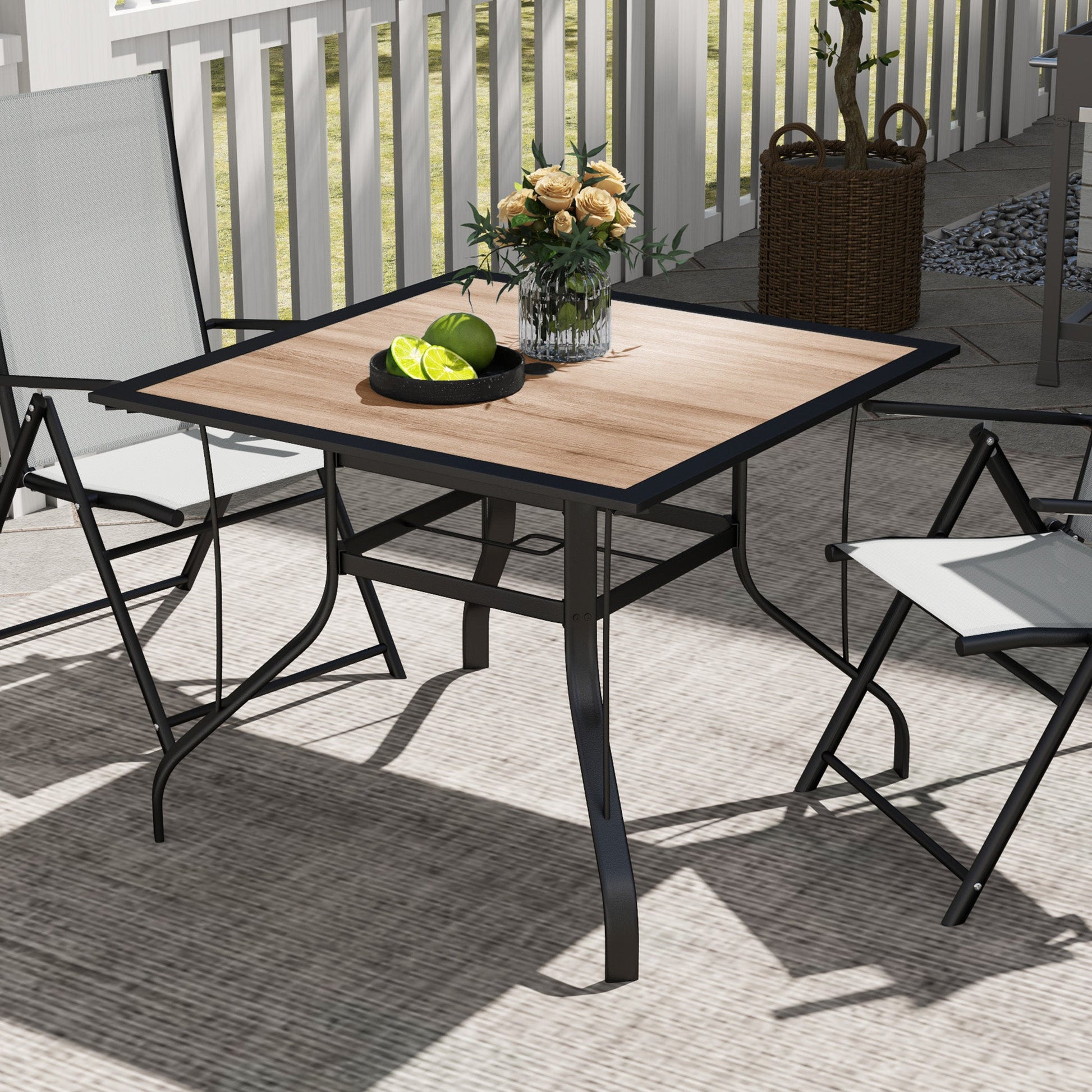 36" x 36" x 28" Square Patio Dining Table with Umbrella Hole, Outdoor Bistro Table with Easy to Clean Top & Rustproof Steel Frame, Outdoor Dining Table for Garden, Balcony