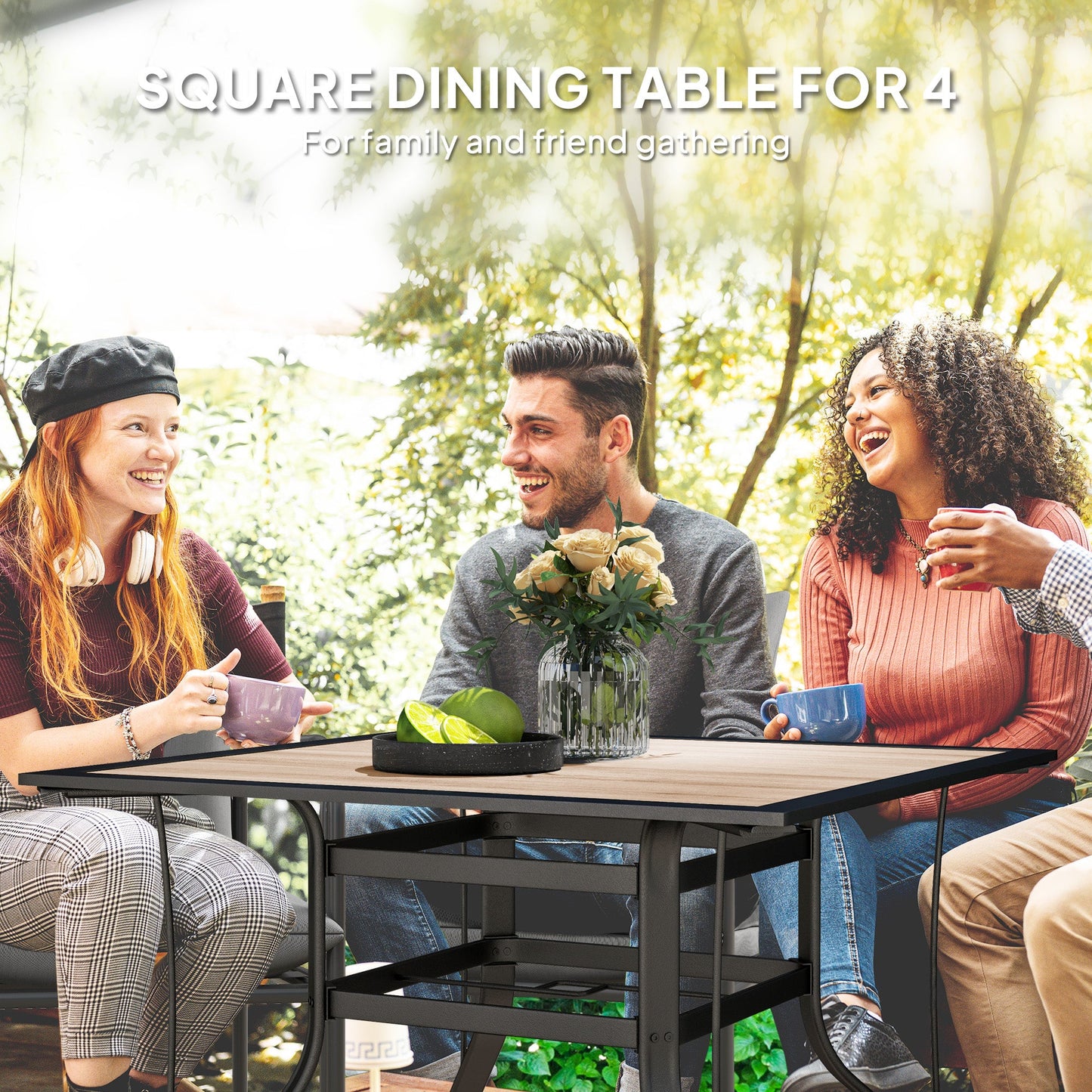 36" x 36" x 28" Square Patio Dining Table with Umbrella Hole, Outdoor Bistro Table with Easy to Clean Top & Rustproof Steel Frame, Outdoor Dining Table for Garden, Balcony