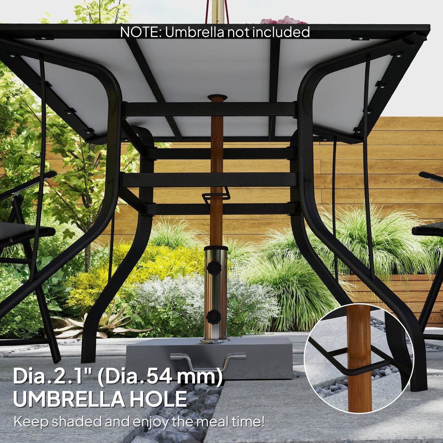 36" x 36" x 28" Square Patio Dining Table with Umbrella Hole, Outdoor Bistro Table with Easy to Clean Top & Rustproof Steel Frame, Outdoor Dining Table for Garden, Balcony