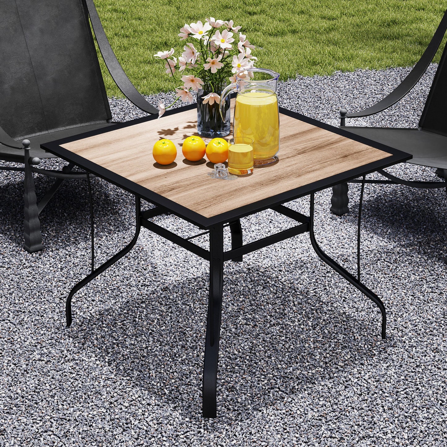 36" x 36" x 28" Square Patio Dining Table with Umbrella Hole, Outdoor Bistro Table with Easy to Clean Top & Rustproof Steel Frame, Outdoor Dining Table for Garden, Balcony