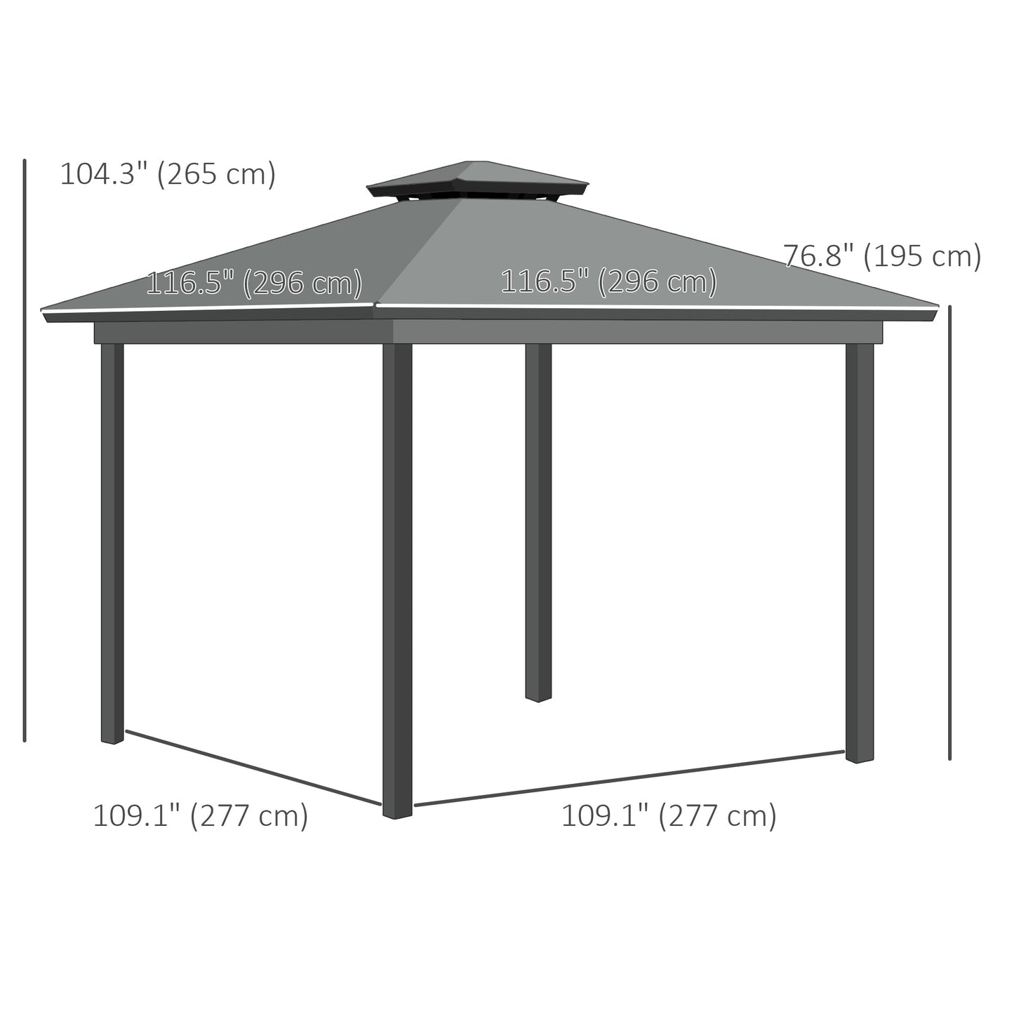 10' x 10' 2-Tier Outdoor Gazebo Canopy Tent with Zippered Mesh Sidewalls, Aluminum Frame for Patio, Backyard, Light Grey