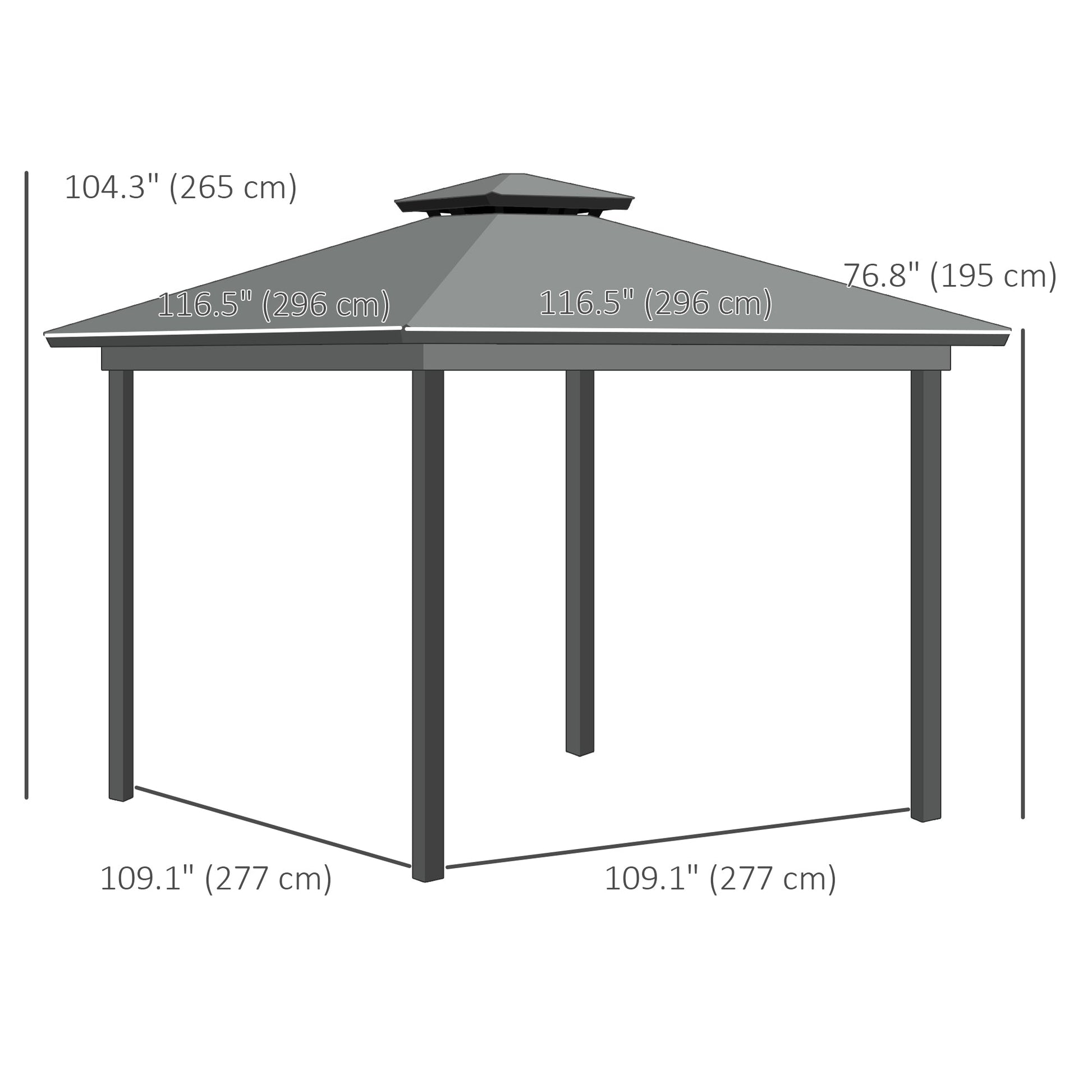 10' x 10' 2-Tier Outdoor Gazebo Canopy Tent with Zippered Mesh Sidewalls, Aluminum Frame for Patio, Backyard, Light Grey