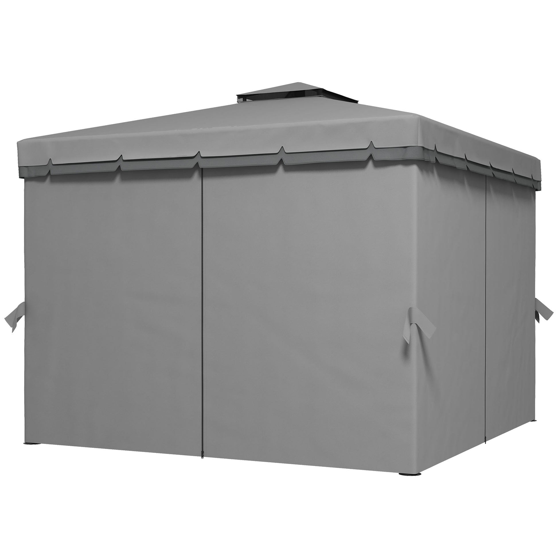 10' x 10' 2-Tier Outdoor Gazebo Canopy Tent with Zippered Mesh Sidewalls, Aluminum Frame for Patio, Backyard, Light Grey
