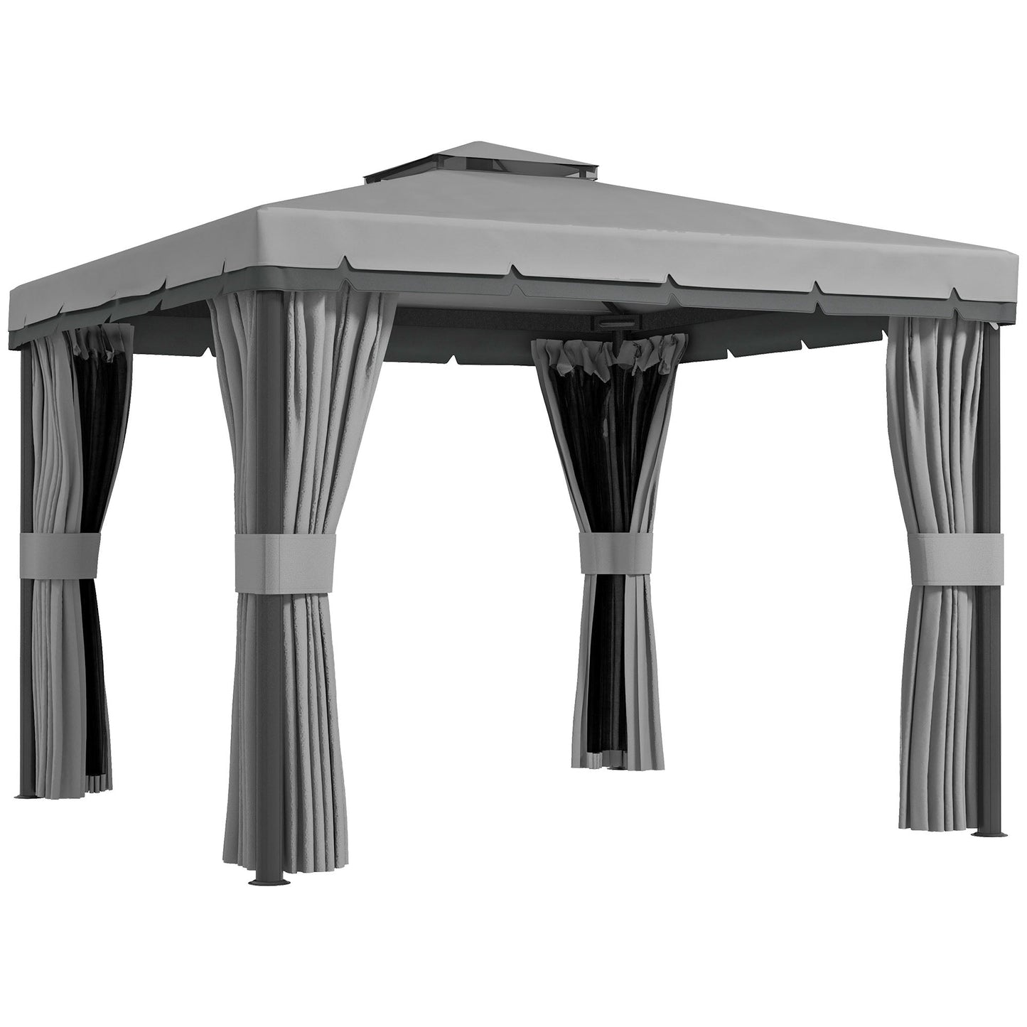 10' x 10' 2-Tier Outdoor Gazebo Canopy Tent with Zippered Mesh Sidewalls, Aluminum Frame for Patio, Backyard, Light Grey