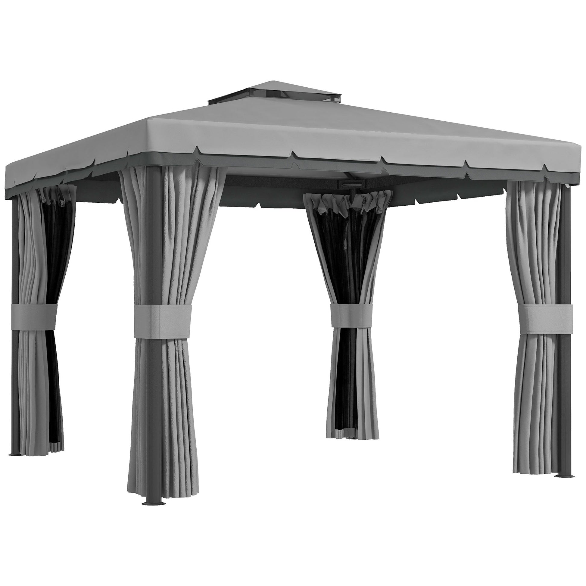 10' x 10' 2-Tier Outdoor Gazebo Canopy Tent with Zippered Mesh Sidewalls, Aluminum Frame for Patio, Backyard, Light Grey
