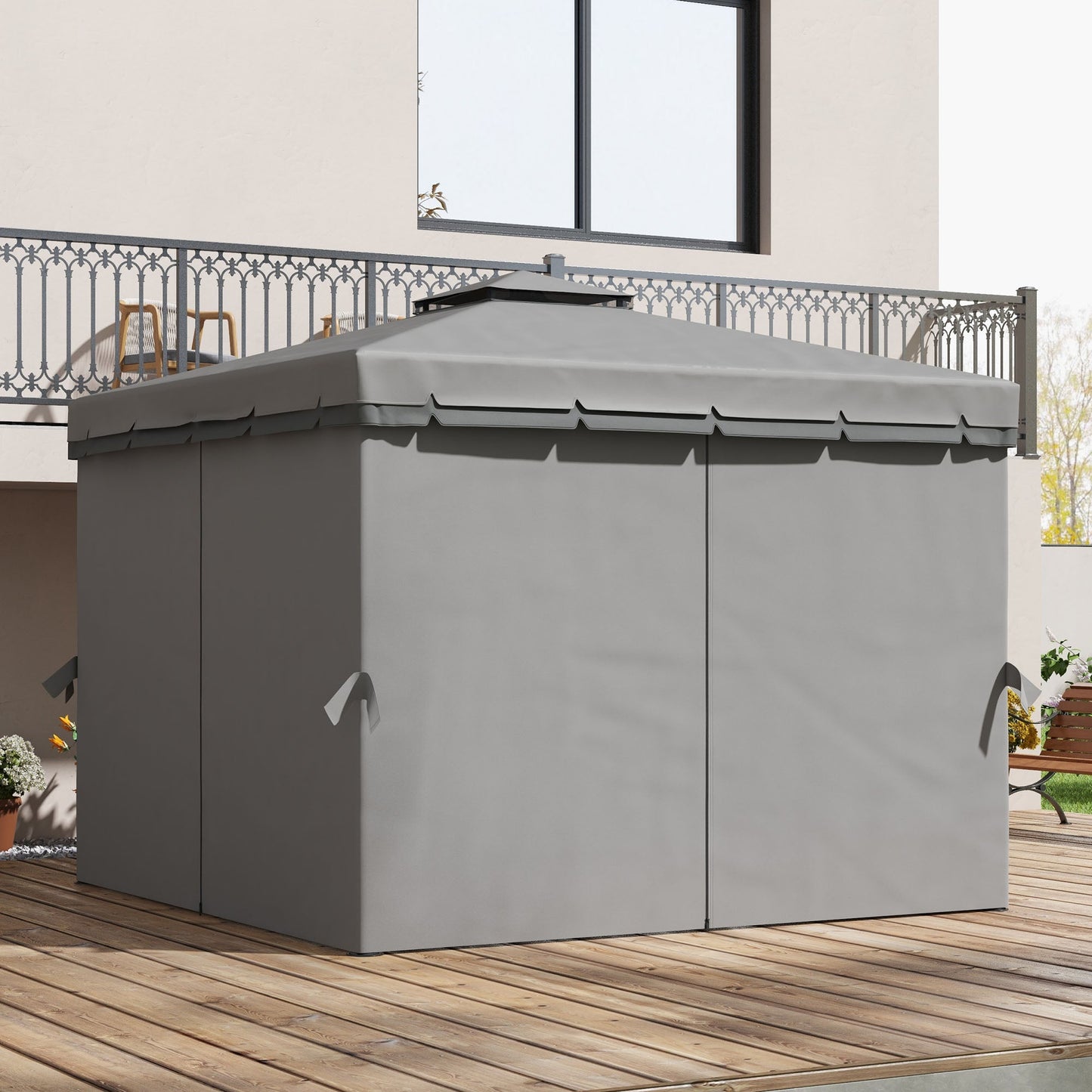 10' x 10' 2-Tier Outdoor Gazebo Canopy Tent with Zippered Mesh Sidewalls, Aluminum Frame for Patio, Backyard, Light Grey